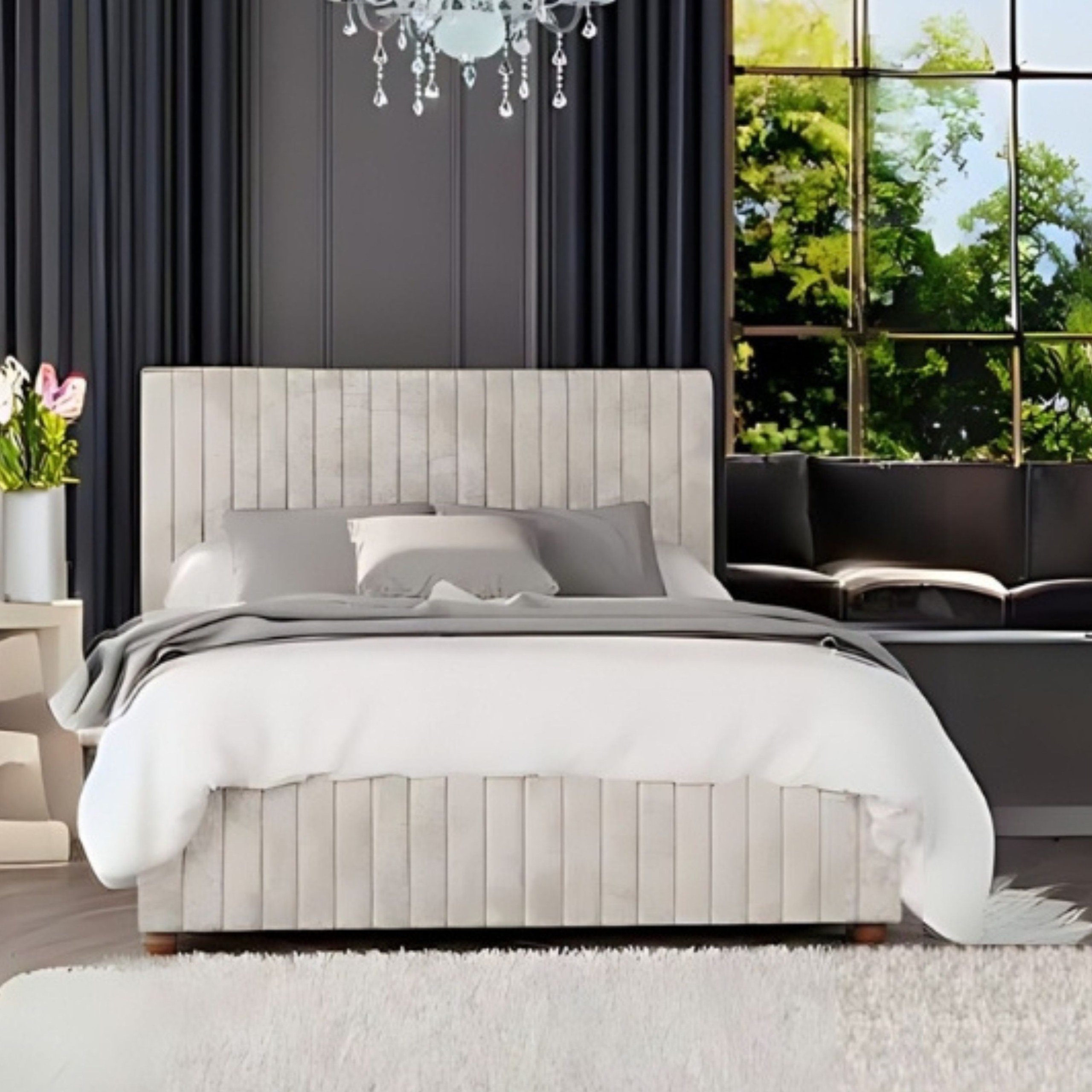 Harmony Haven Upholstered Single Size Bed (90 X 190 CM) Dark Beige Color