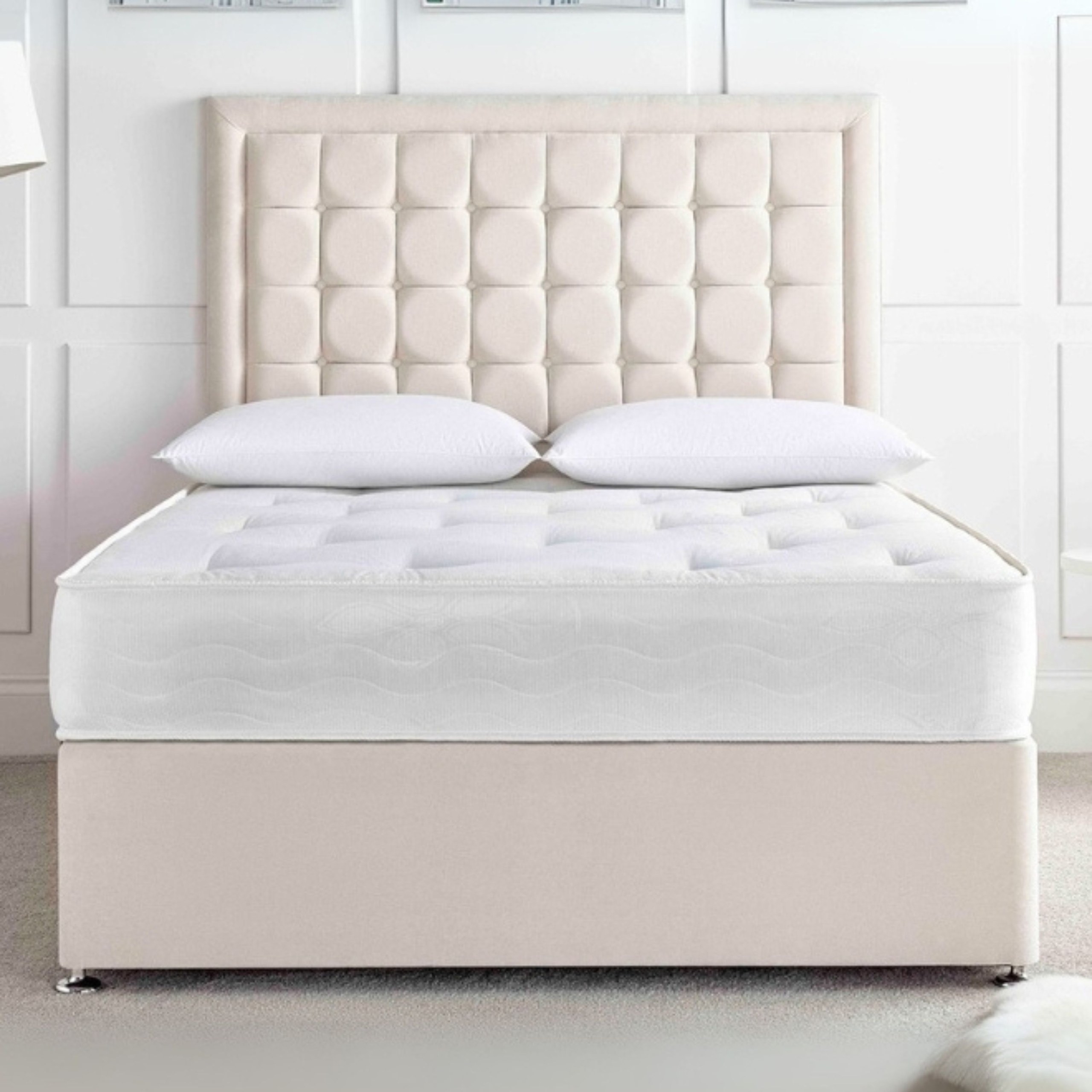 Lunar Glow Tufted Upholstered Large Twin Size Bed (140 X 200 CM) Beige Color