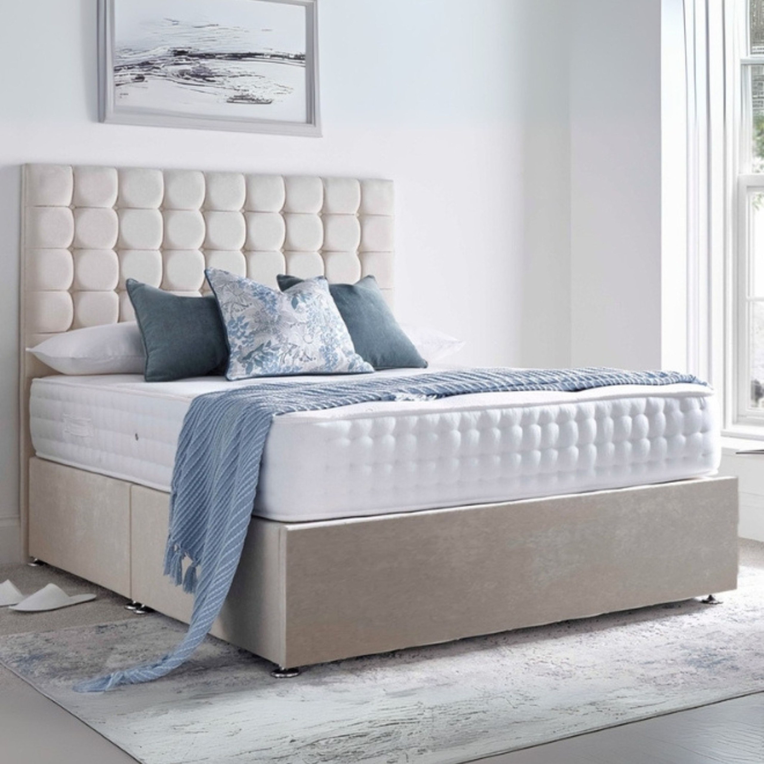Moon Haven Upholstered Super King Size Bed (200 X 200 CM) Dark Beige Color