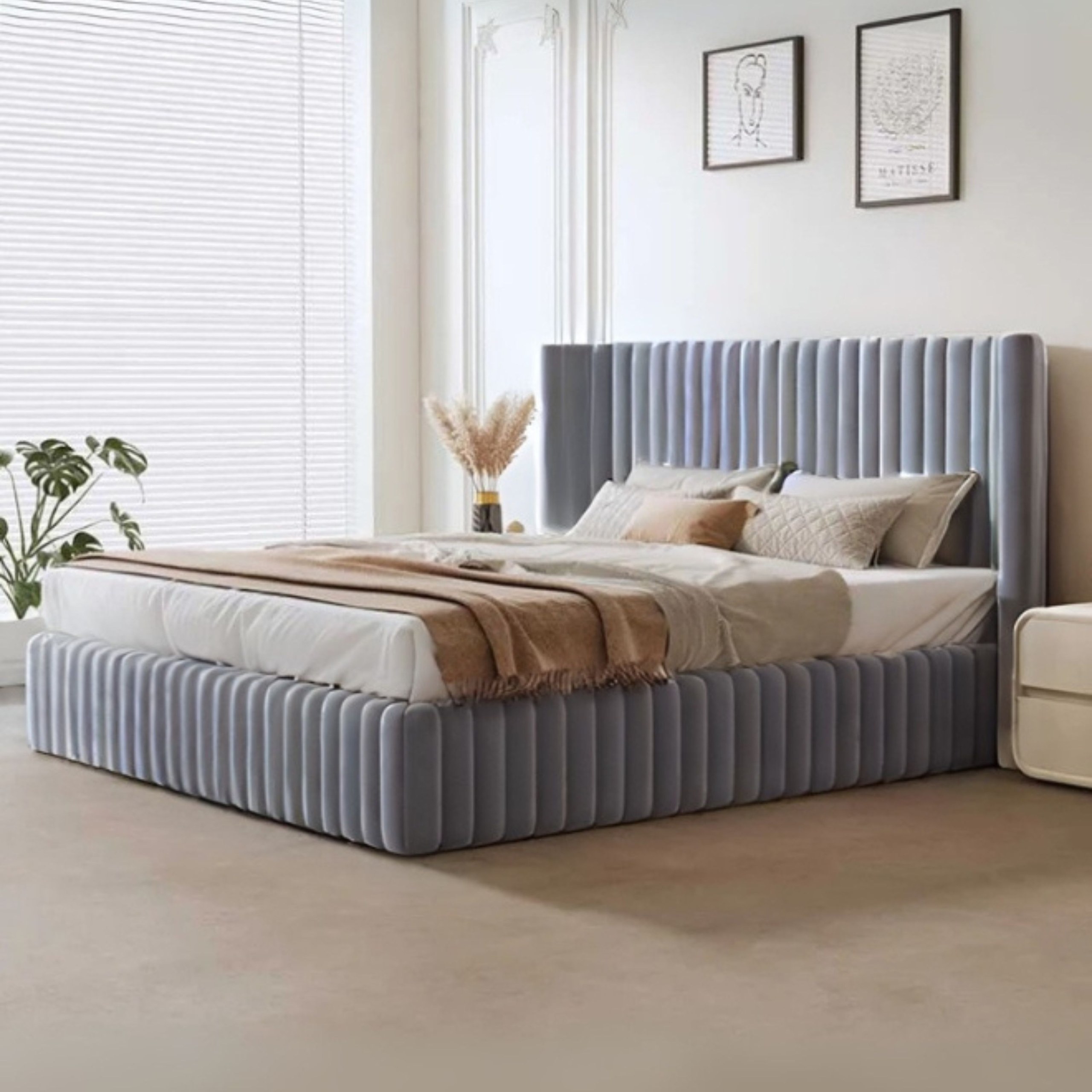 Nestle Nook Upholstered Single Size Bed (100 X 190 CM) Grey Color - Image 3