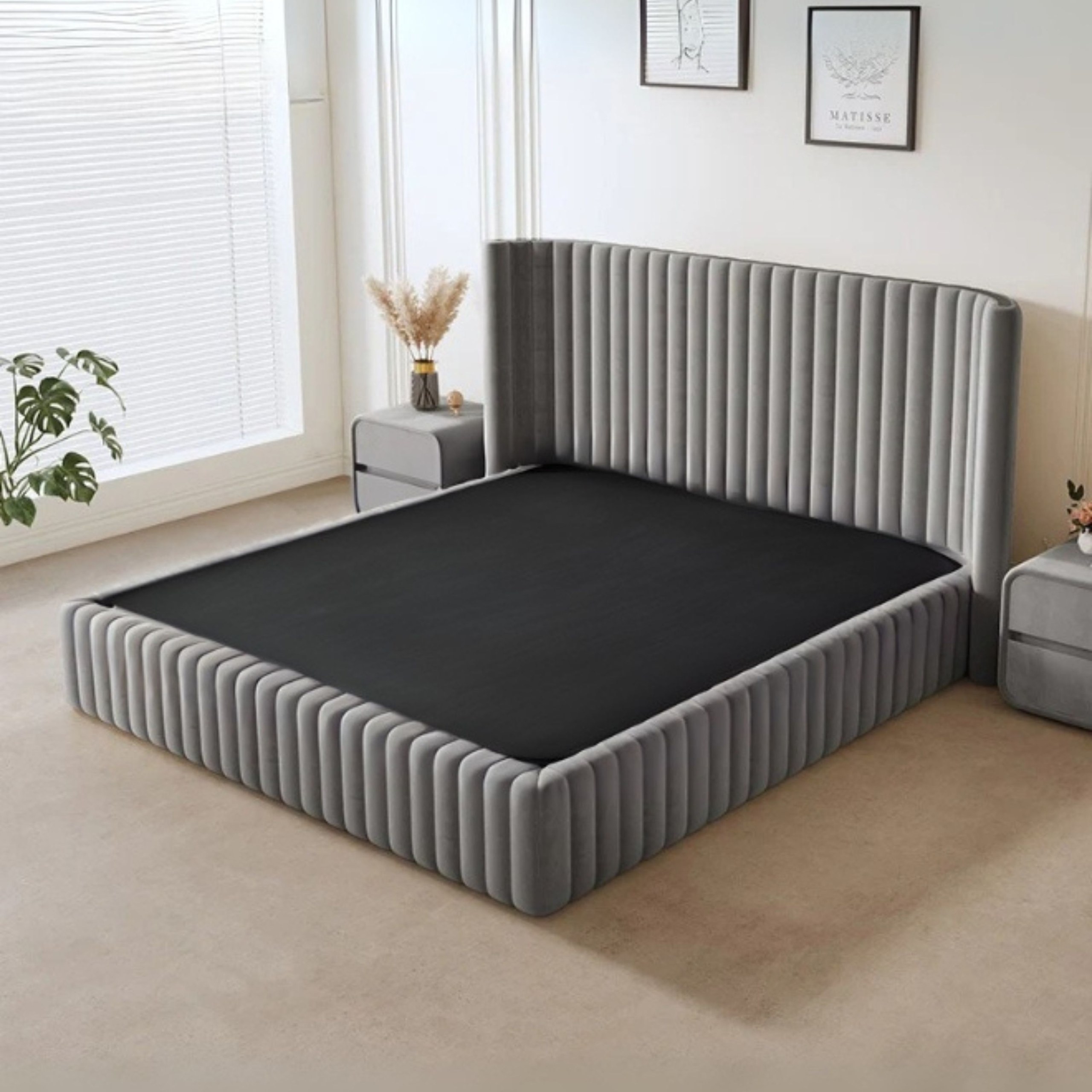 Nestle Nook Upholstered Single Size Bed (100 X 190 CM) Grey Color - Image 2