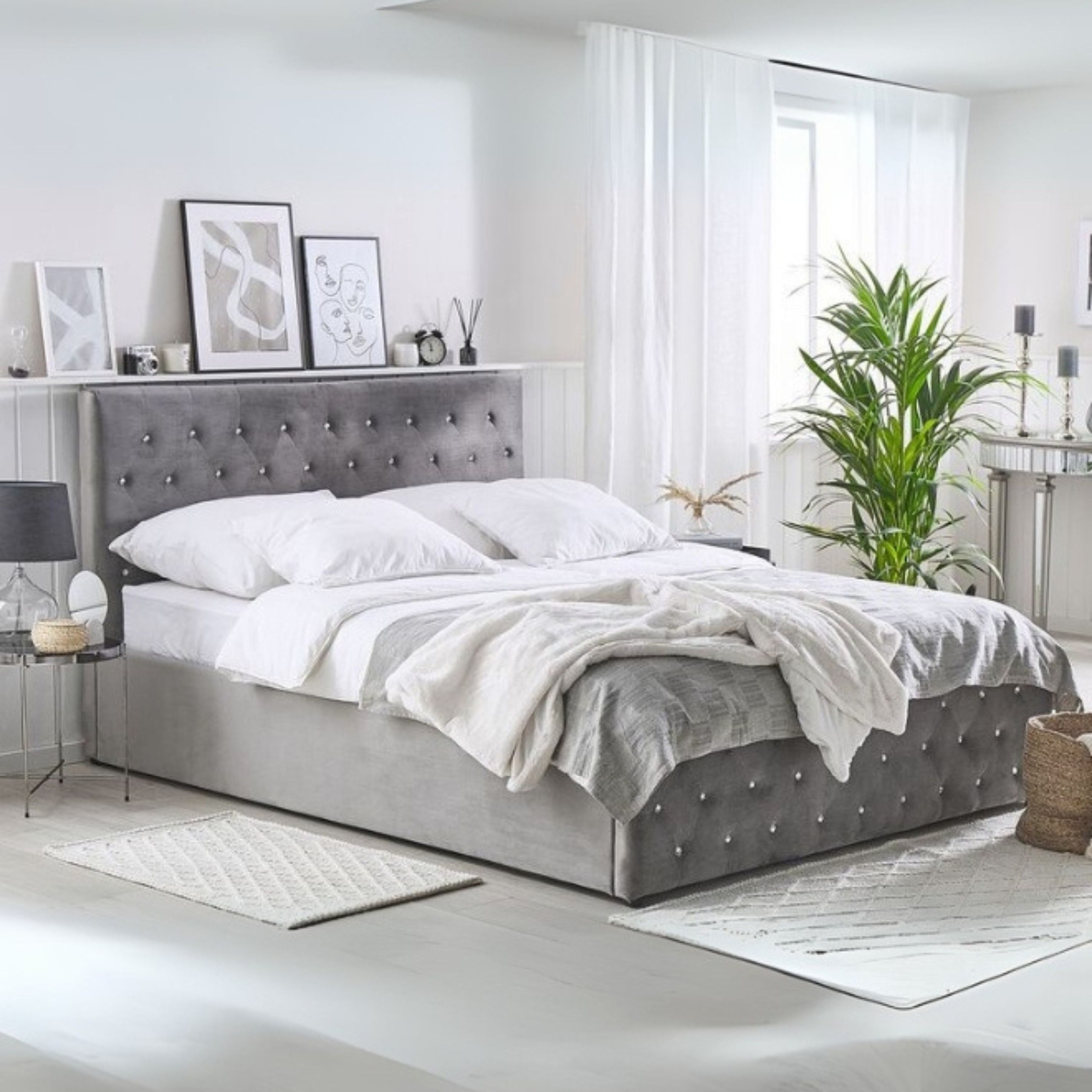 Oasis Tufted Upholstered Single Size Bed (90 X 190 CM) Grey Color