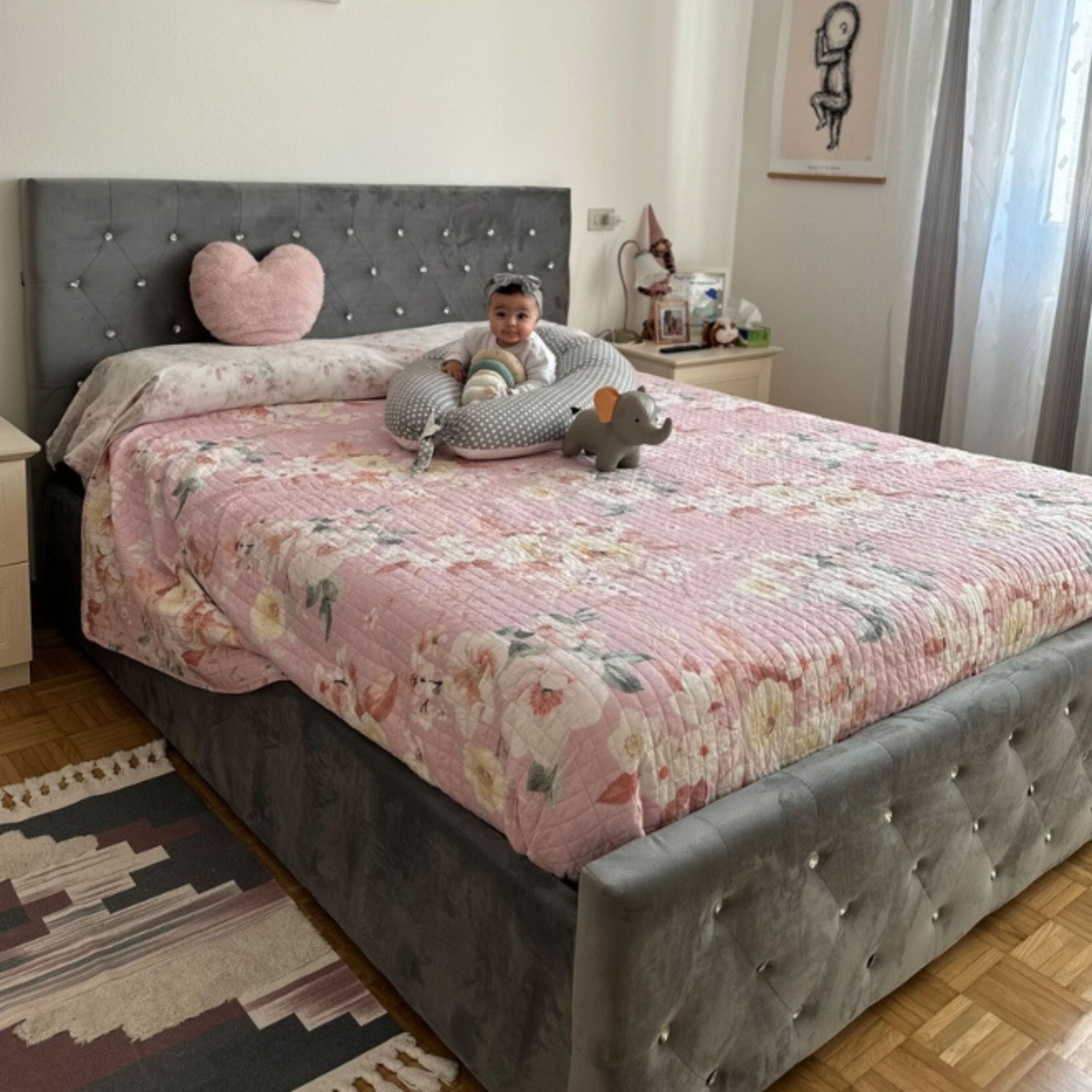 Oasis Tufted Upholstered Single Size Bed (90 X 190 CM) Grey Color - Image 2