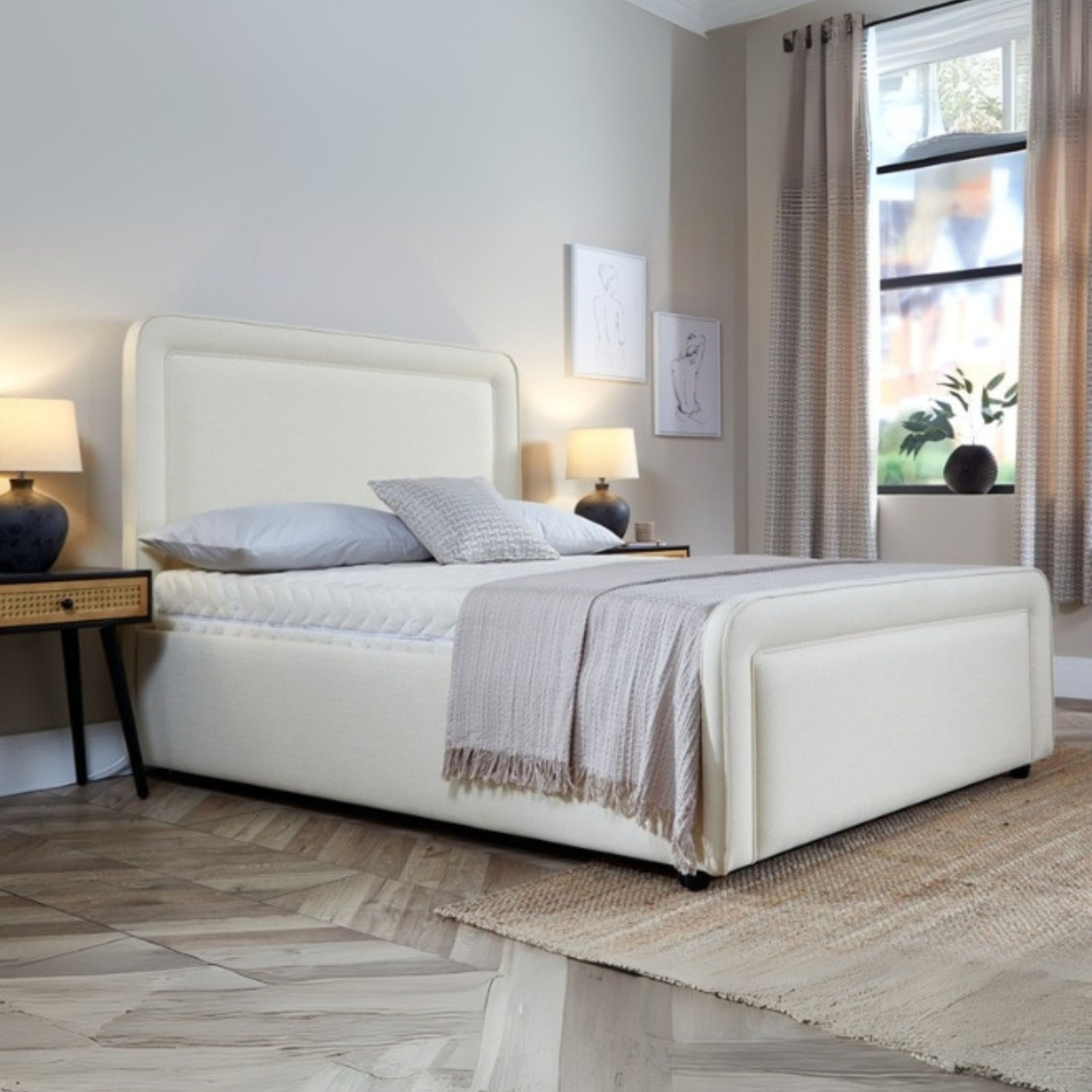 Peaceful Haven Upholstered King Size Bed (180 X 190 CM) Beige Color