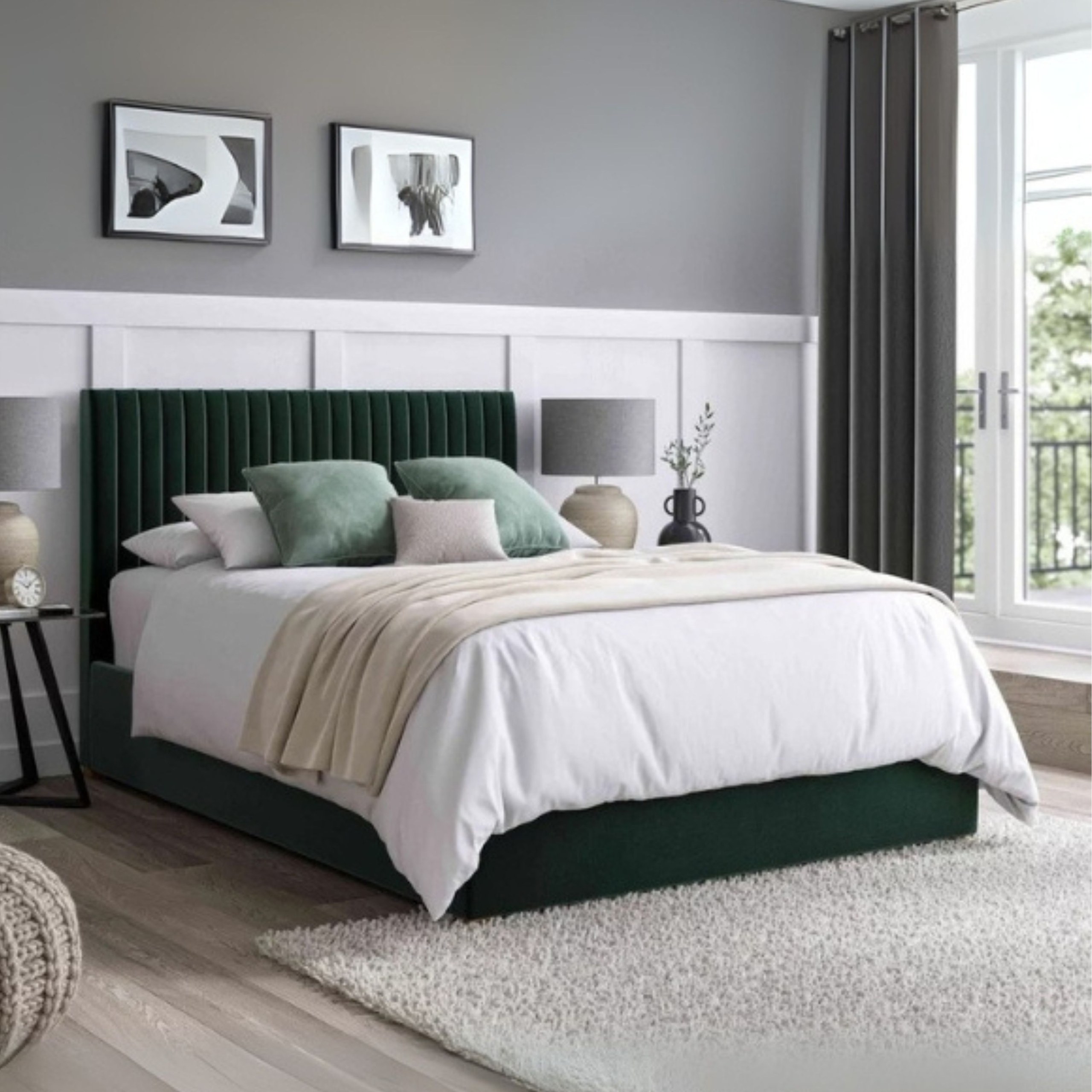 Plush Paradise Upholstered King Size Bed (180 X 190 CM) Dark Green Color