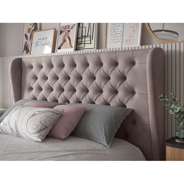 Radiant Dreams Tufted Upholstered Queen Size Bed (160 X 190 CM) Dark Pink Color - Image 2