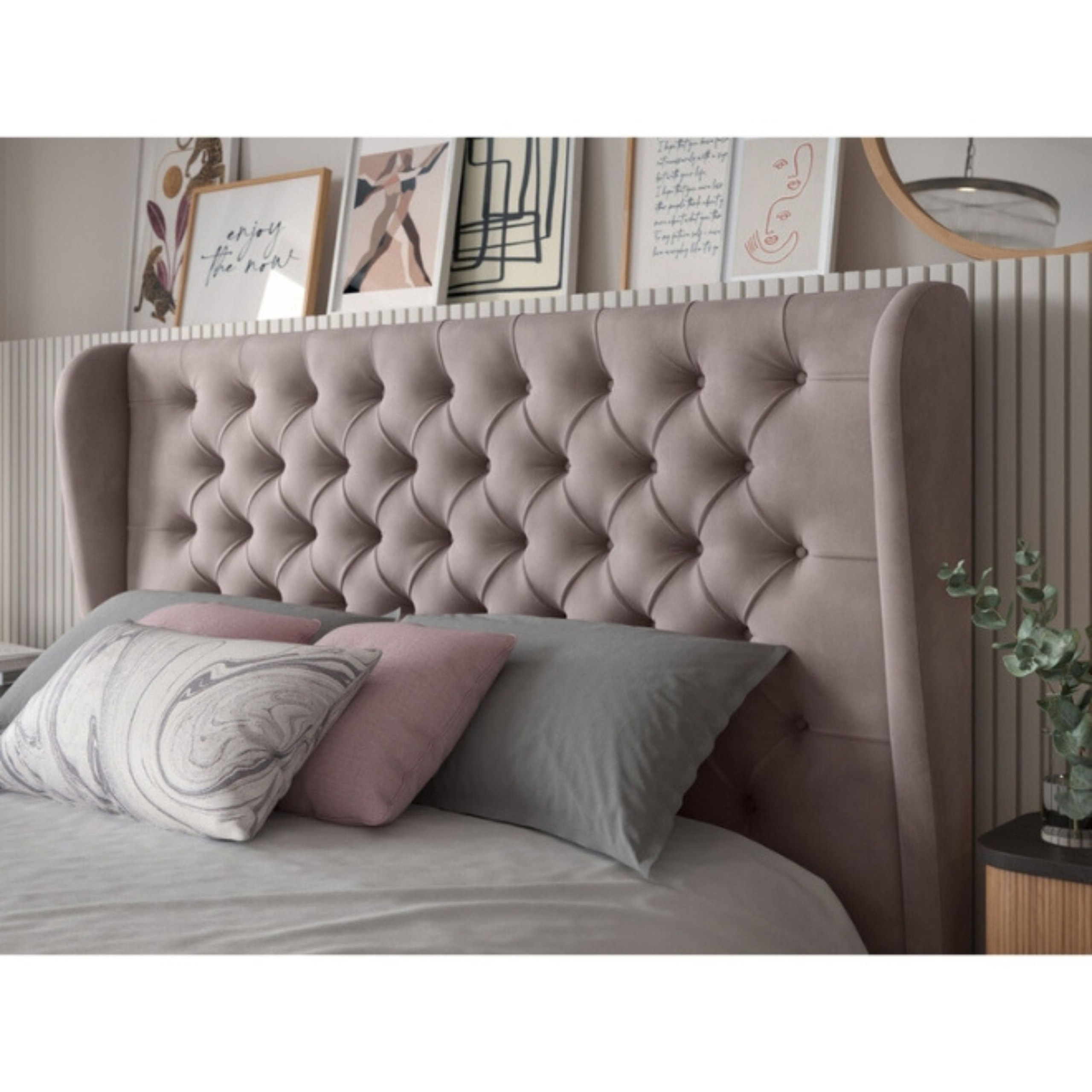 Radiant Dreams Tufted Upholstered King Size Bed (180 X 200 CM) Dark Pink Color - Image 4