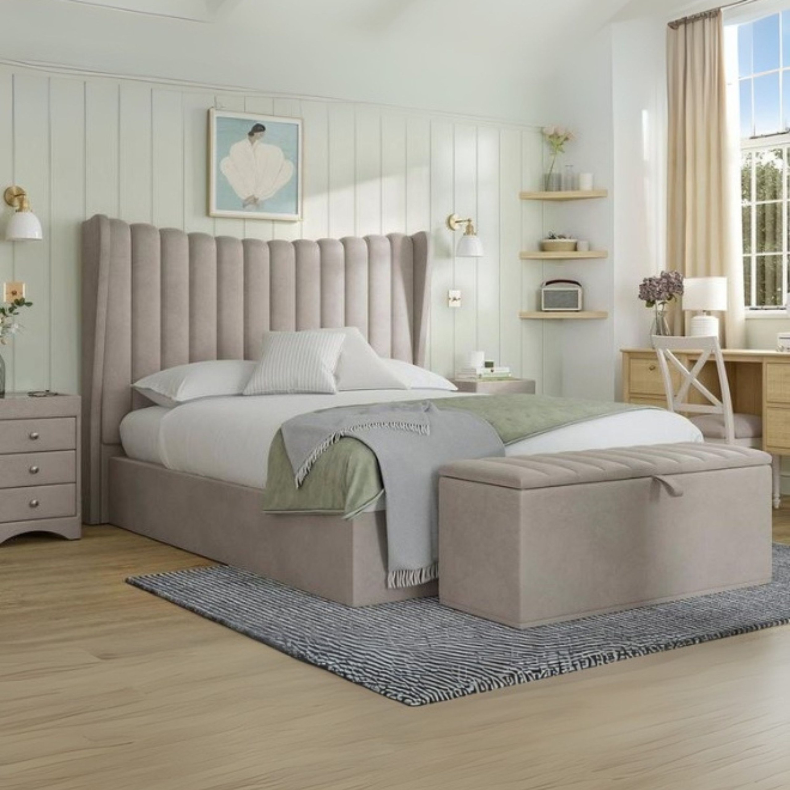 Royal Harmony Upholstered Large Twin Size Bed (140 X 190 CM) Dark Beige Color