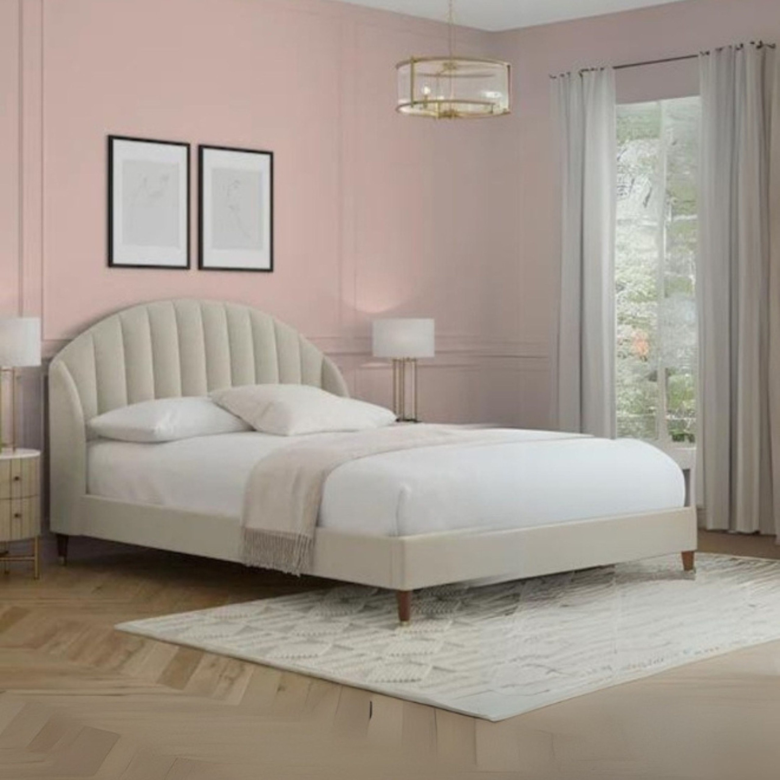 Seraphic Dreams Upholstered Large Twin Size Bed (140 X 190 CM) Dark Beige Color