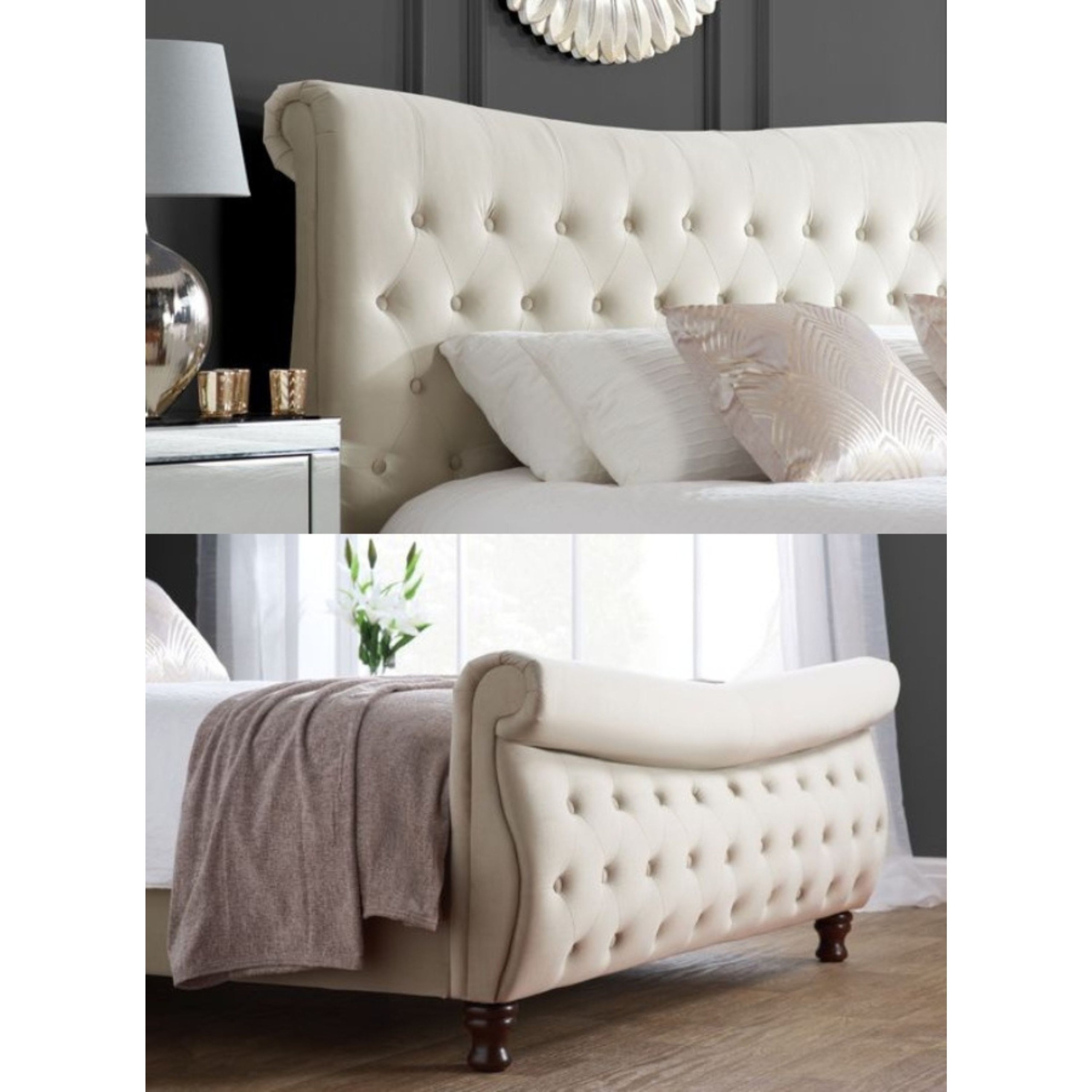 Serene Shade Tufted Upholstered Single Size Bed (100 X 190 CM) Beige Color - Image 2