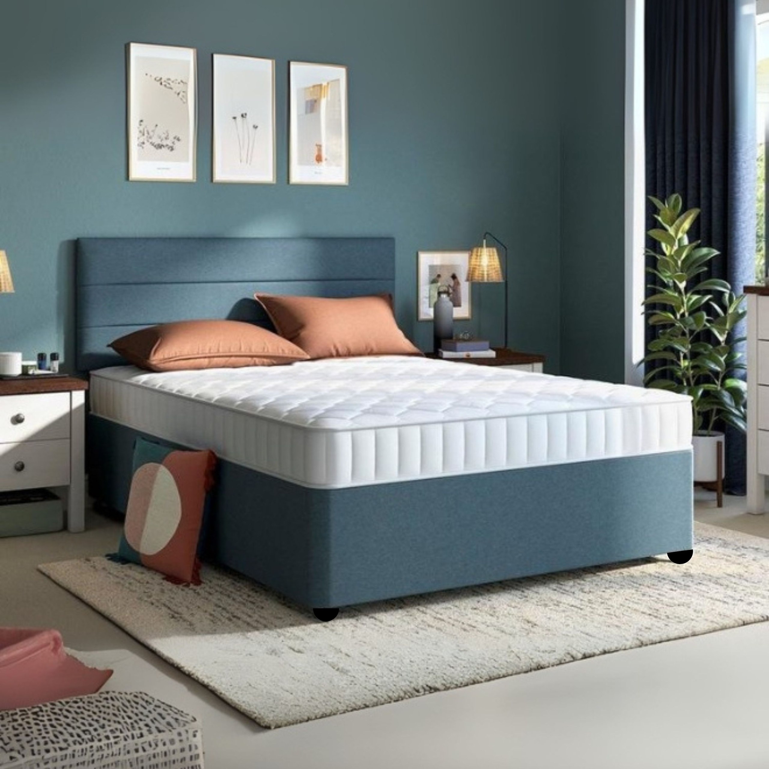 Serenity Shore Upholstered Large Twin Size Bed (140 X 190 CM) Blue Color