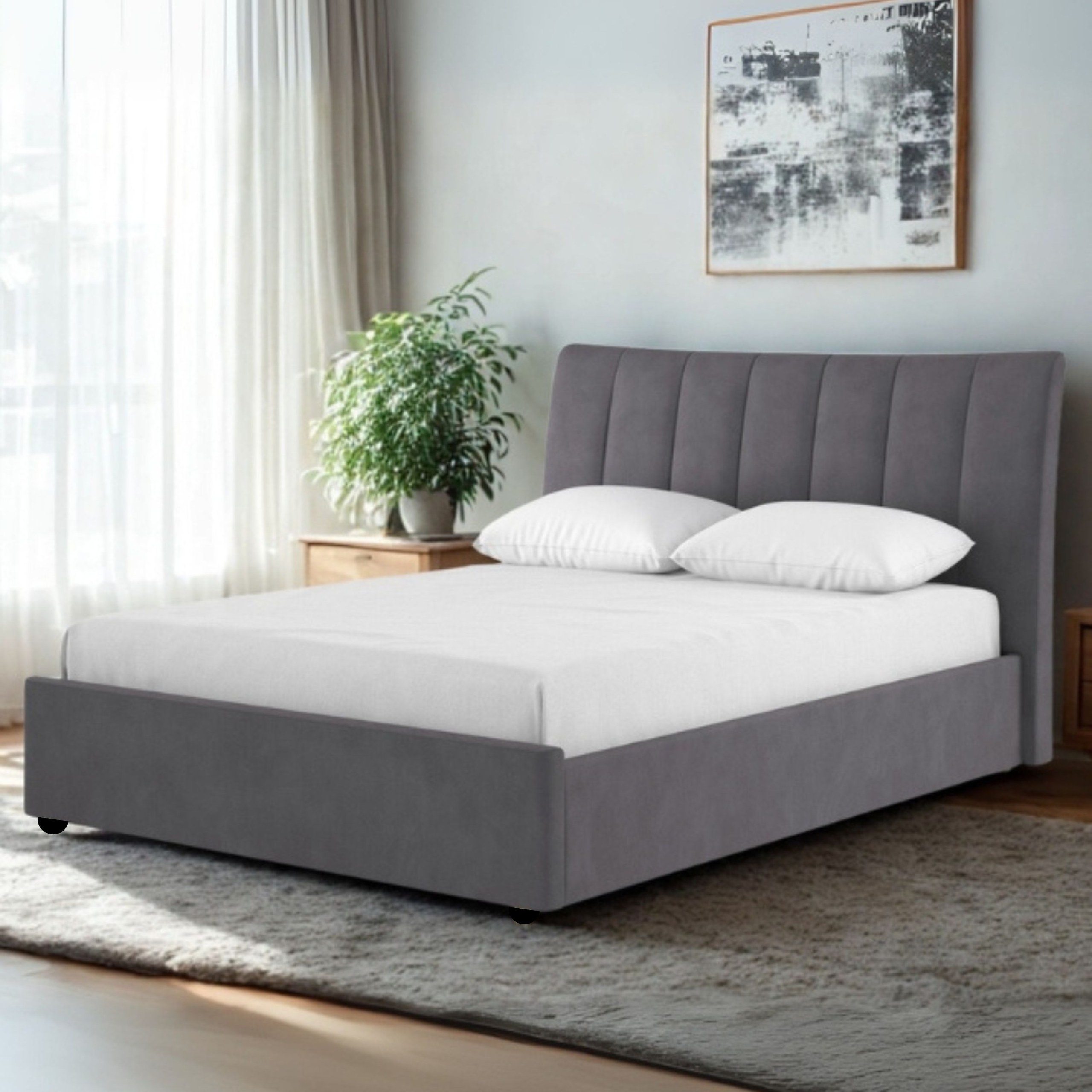 Serenity Springs Upholstered King Size Bed (180 X 190 CM) Grey Color