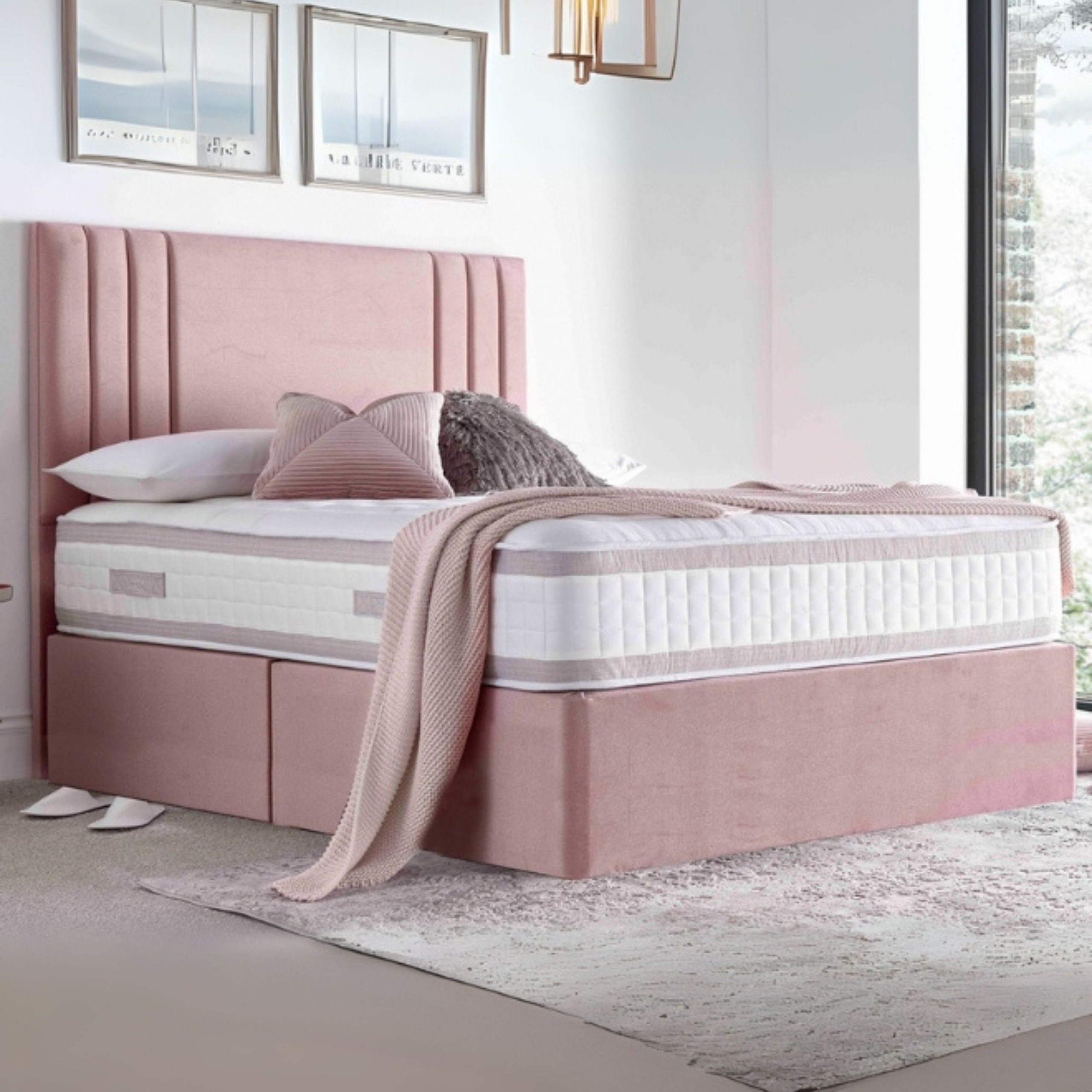 Shiny Star Upholstered Large Twin Size Bed (140 X 200 CM) Pink Color