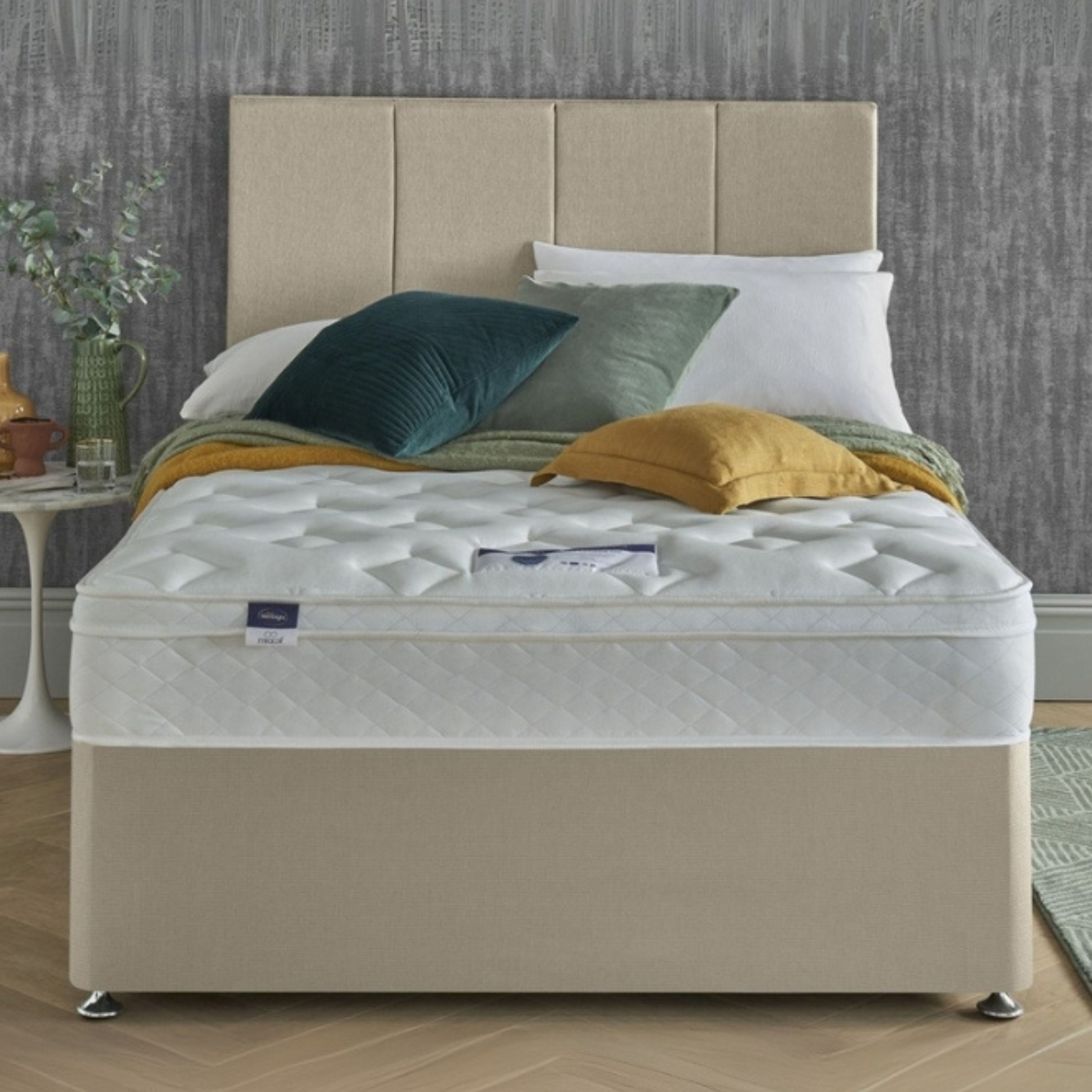Silentnight Upholstered Twin Size Bed (120 X 190 CM) Beige Color