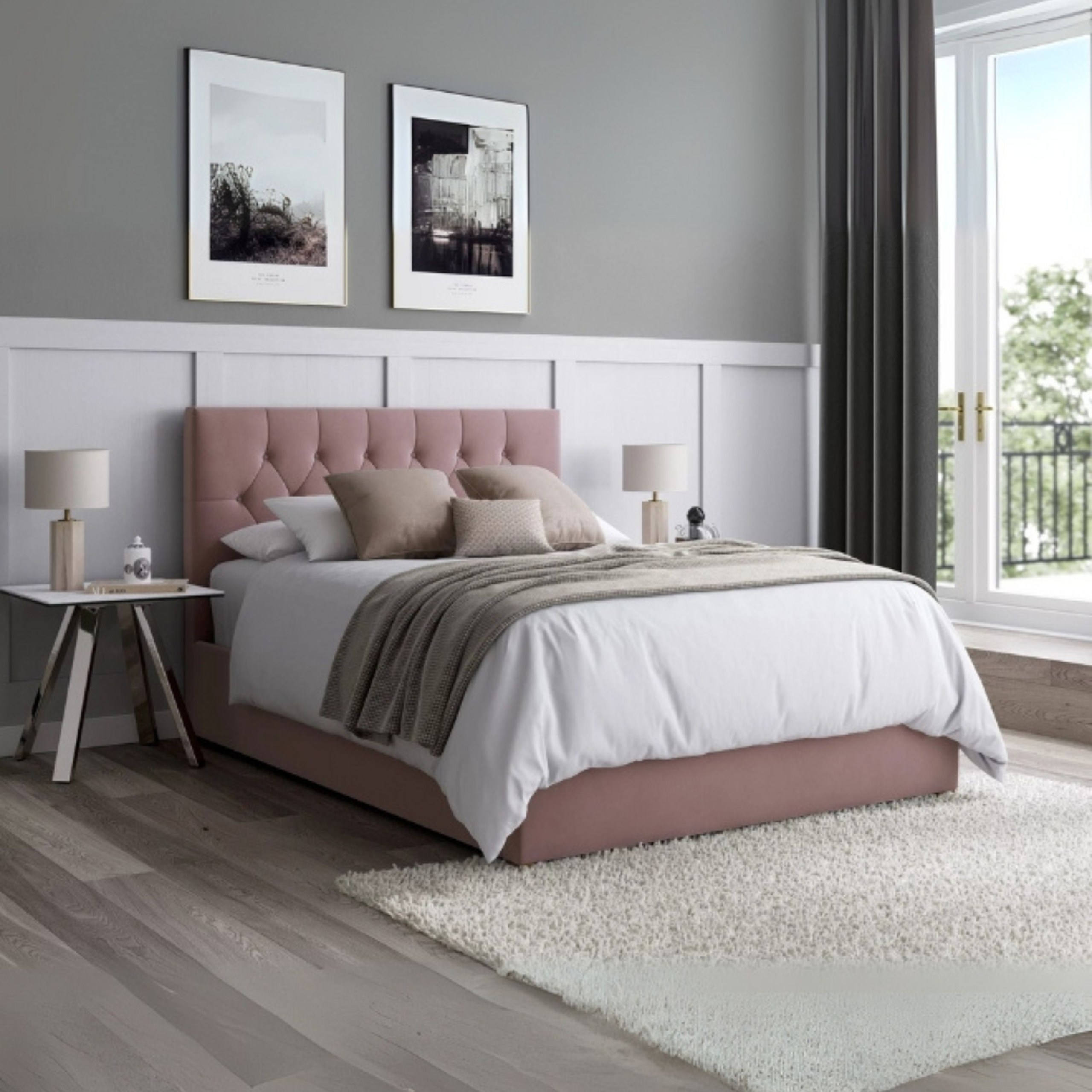 Sleep Scape Tufted Upholstered Queen Size Bed (150 X 200 CM) Pink Color