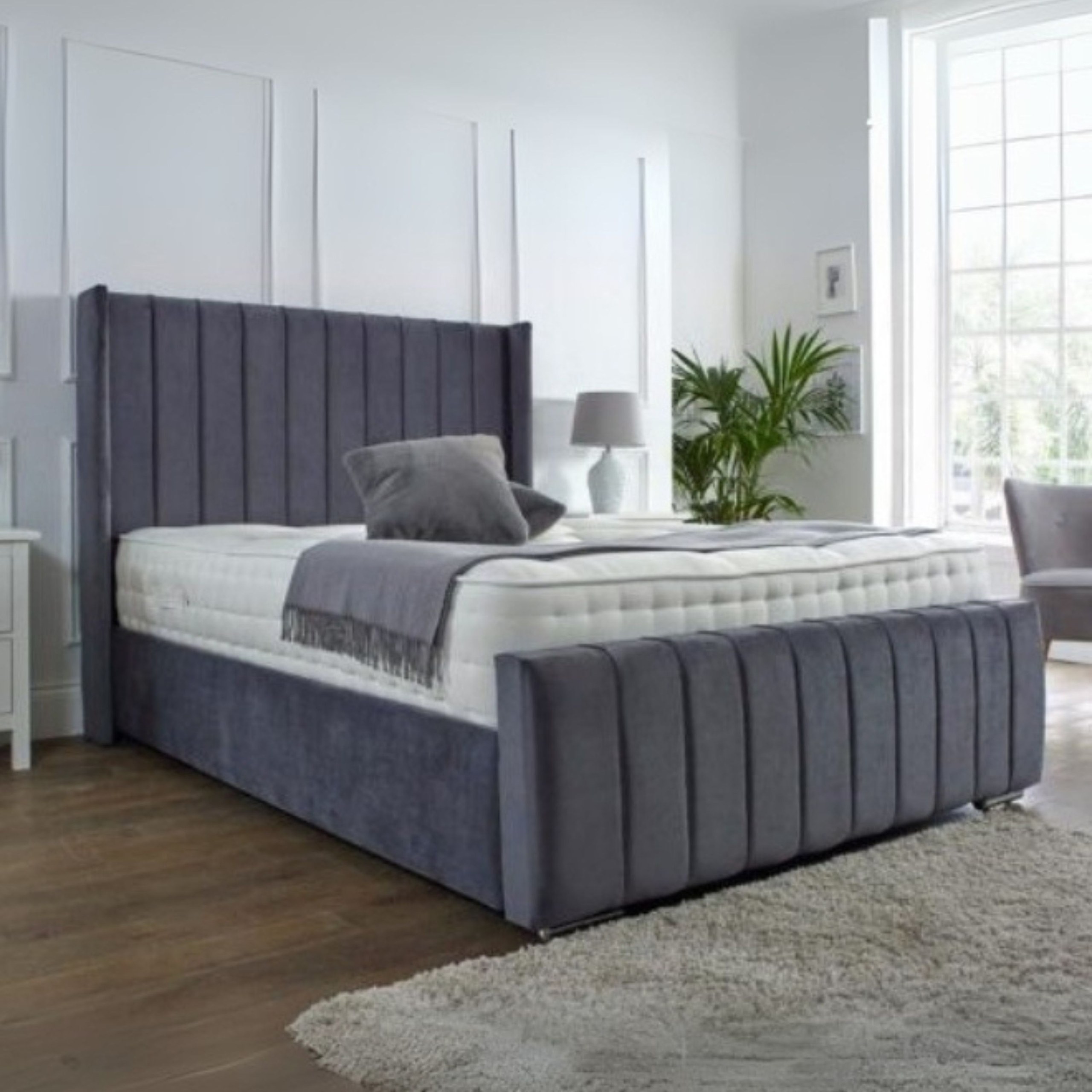 Sleepy Sanctuary Upholstered Large Twin Size Bed (140 X 190 CM) Grey Color