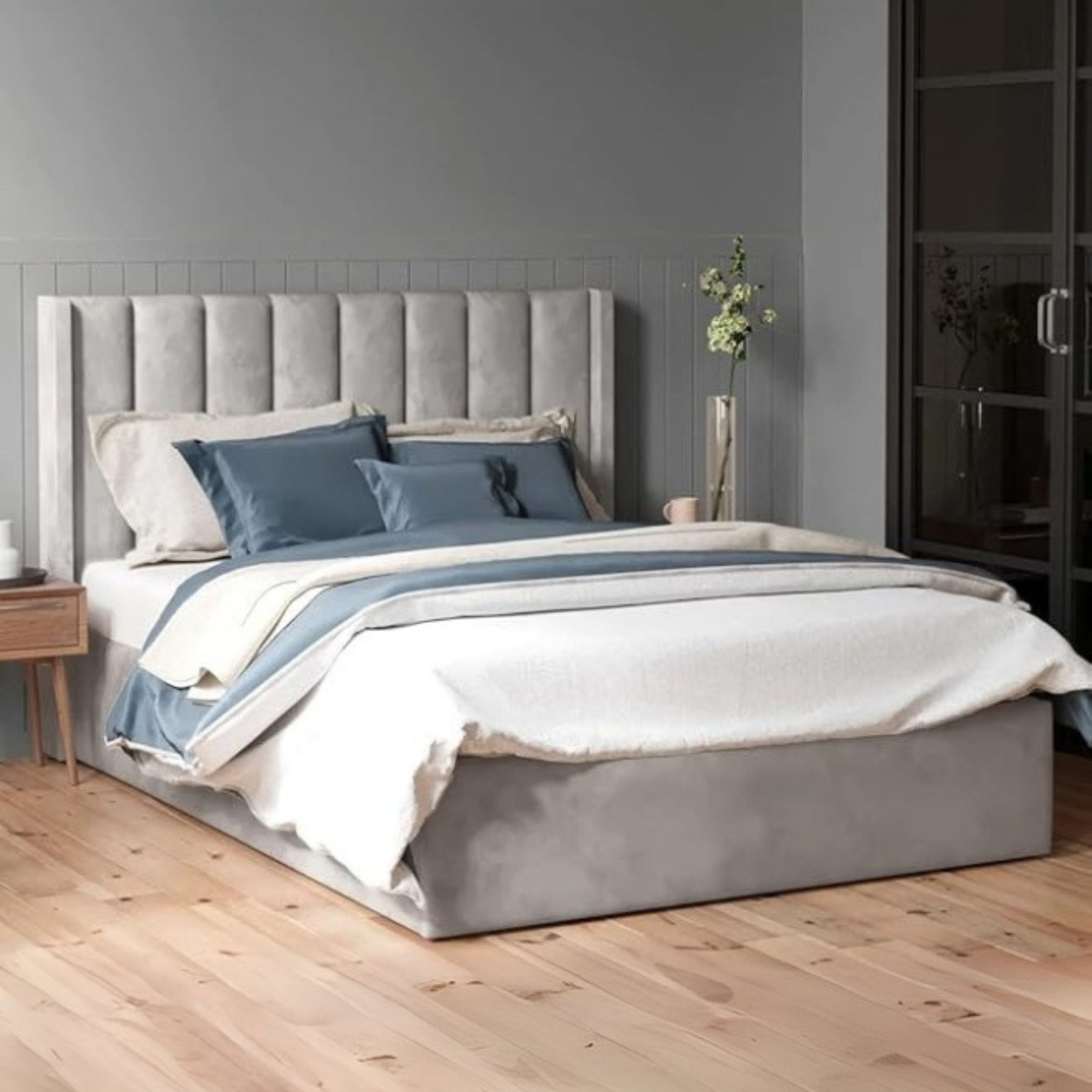 Slumbroza Stance Tufted Upholstered King Size Bed (180 X 190 CM) Grey Color - Image 2