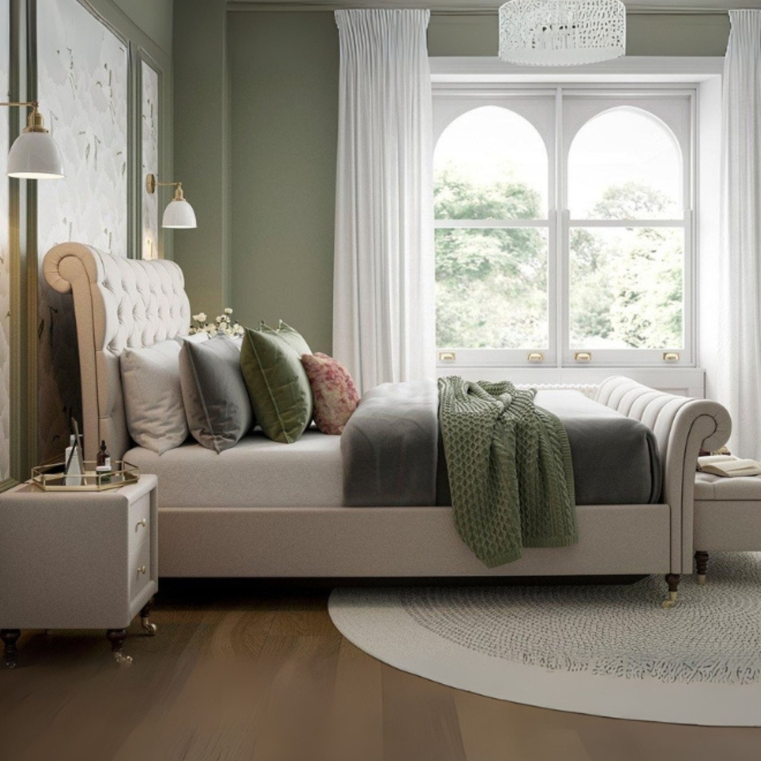 Tranquil Twist Tufted Upholstered King Size Bed (180 X 190 CM) Off White Color - Image 2