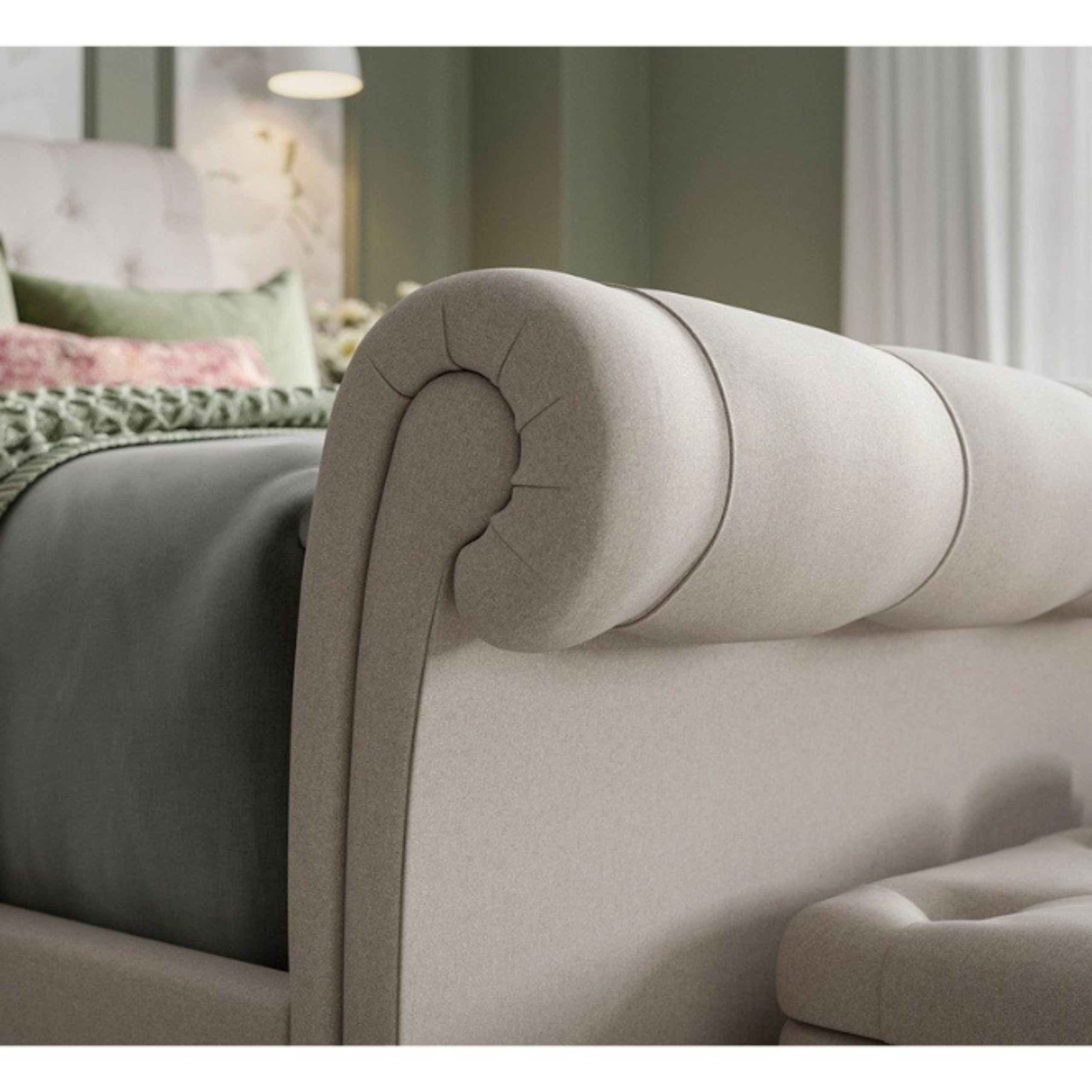 Tranquil Twist Tufted Upholstered King Size Bed (180 X 200 CM) Off White Color - Image 4