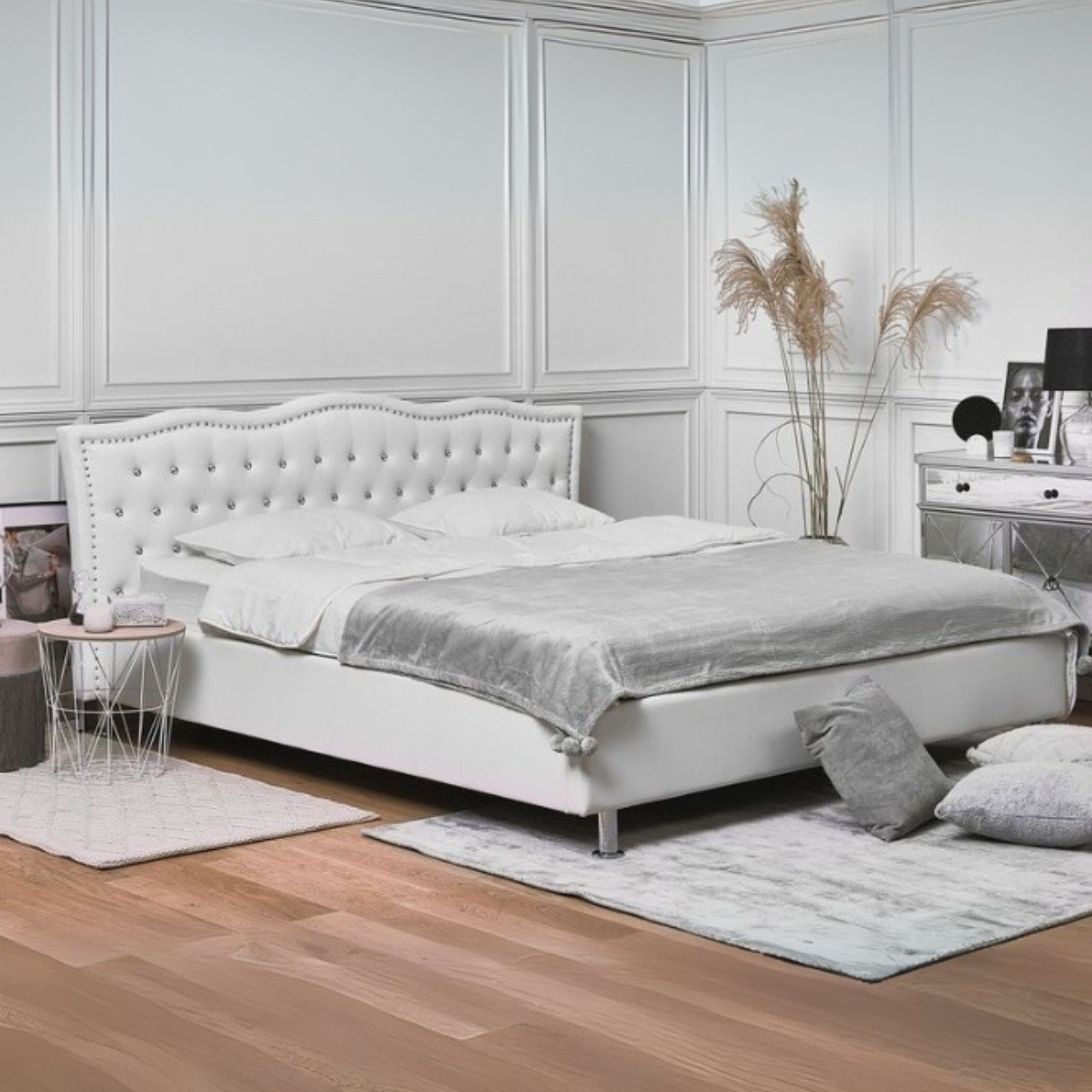 Velvet Glow Tufted Upholstered Single Size Bed (100 X 200 CM) White Color