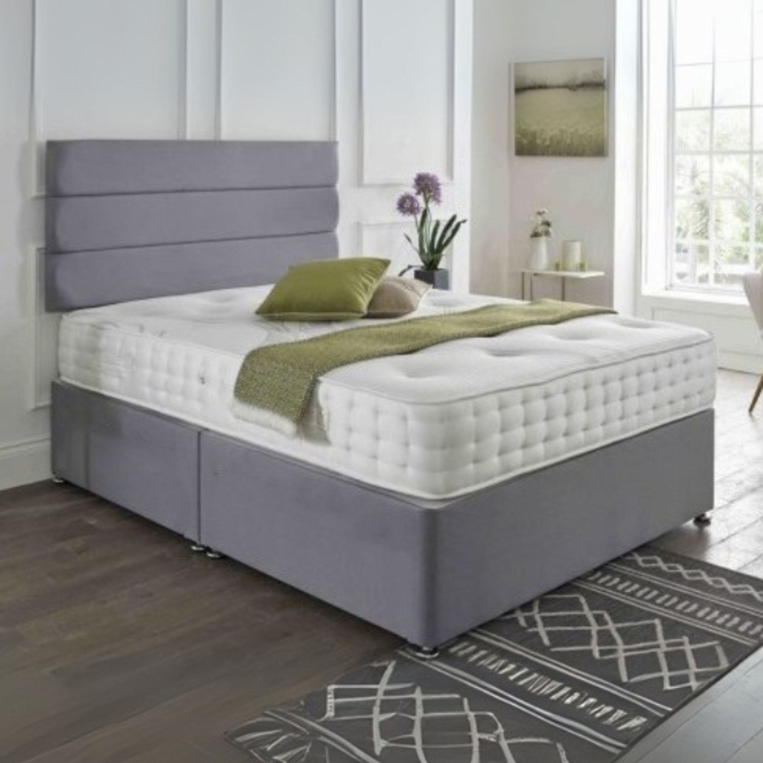 Velvet Horizon Upholstered Single Size Bed (100 X 200 CM) Grey Color