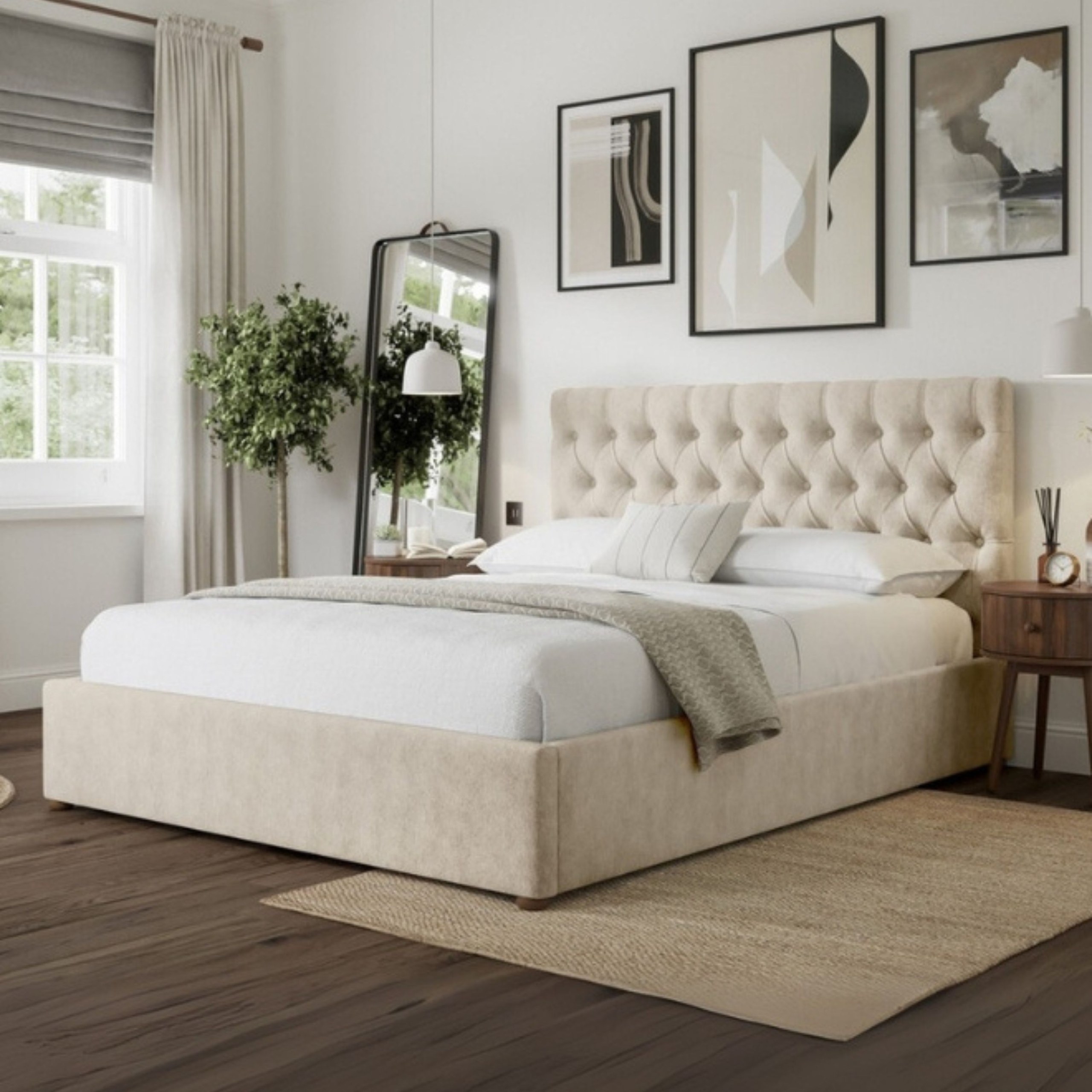 Venice Comfort Tufted Upholstered Large Twin Size Bed (140 X 190 CM) Beige Color
