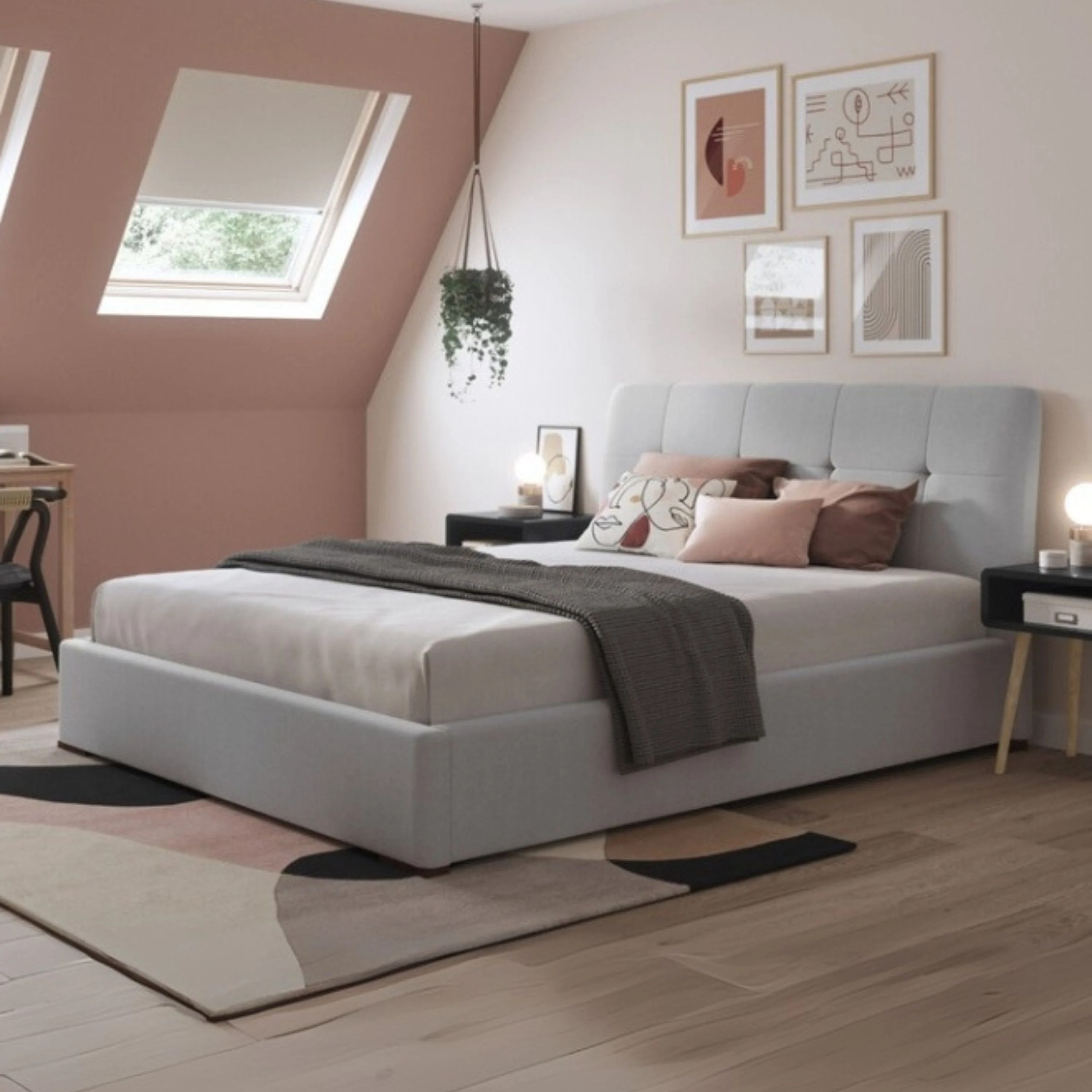 Vivid Joy Tufted Upholstered King Size Bed (180 X 190 CM) Grey Color