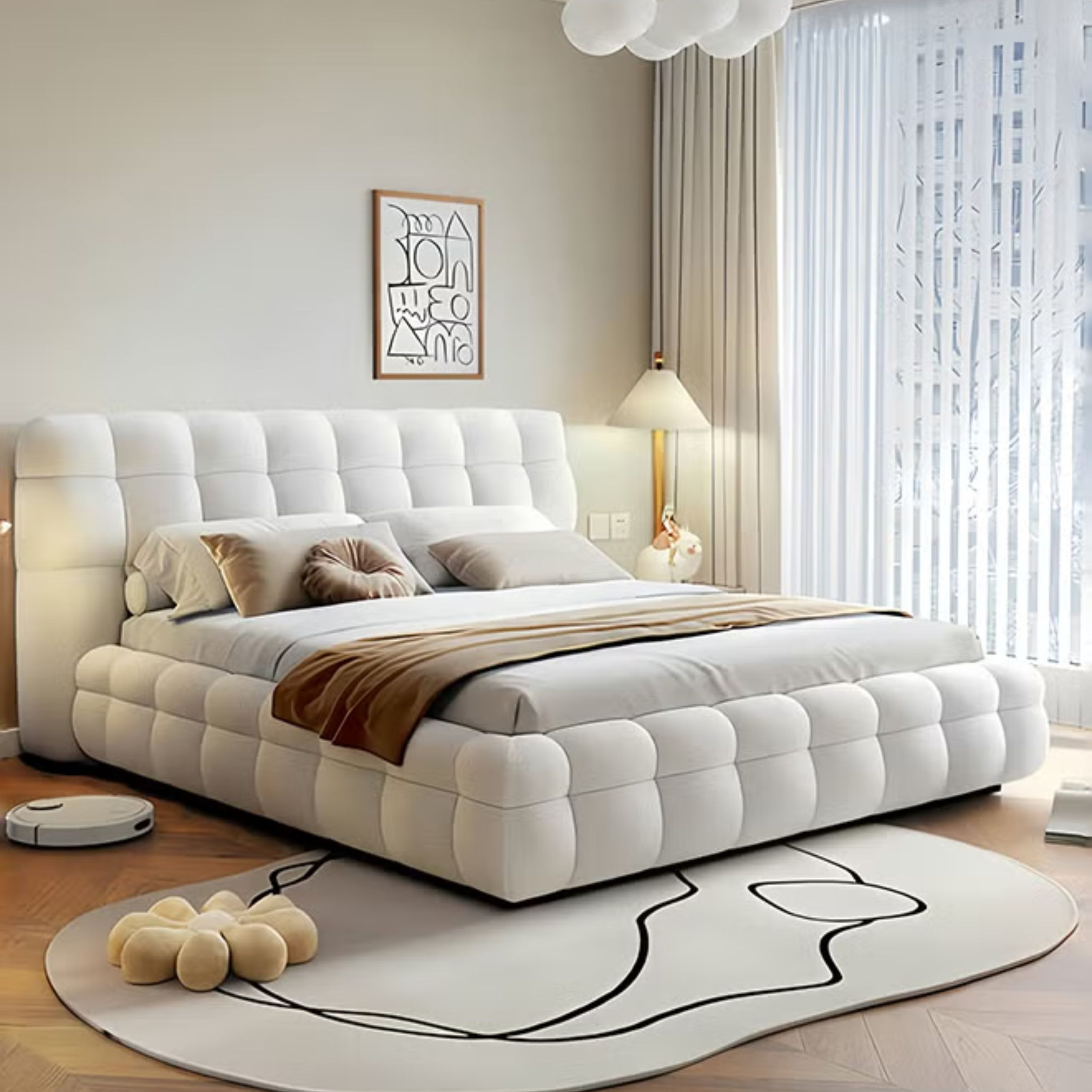 Whisper Tufted Upholstered Premium Upholstered Single Size Bed (90 X 200 CM) Off White Color - Image 3