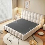 Whisper Tufted Upholstered Premium Upholstered Single Size Bed (100 X 190 CM) Off White Color