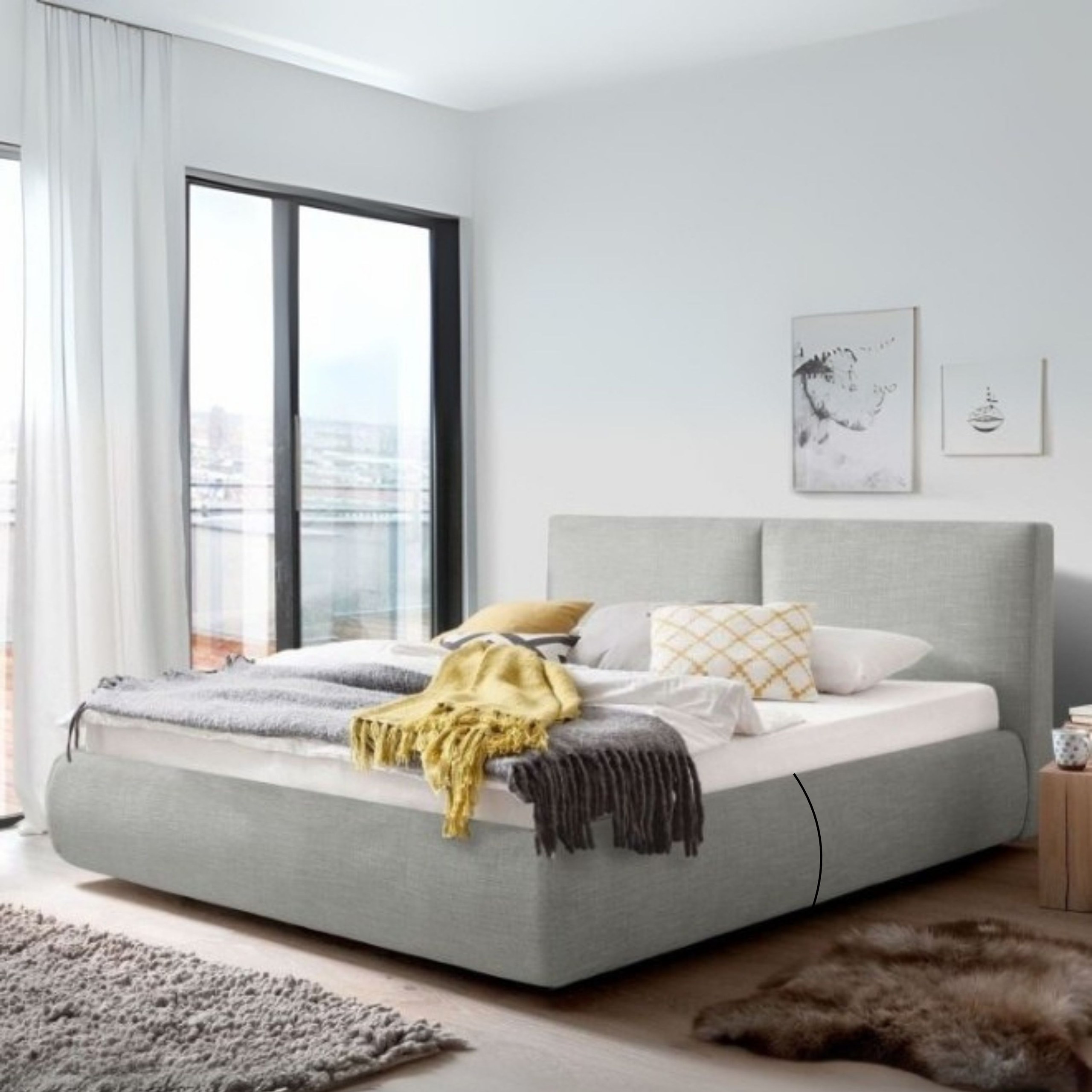 Whisper Waves Upholstered Premium Single Size Bed (90 X 190 CM) Grey Color