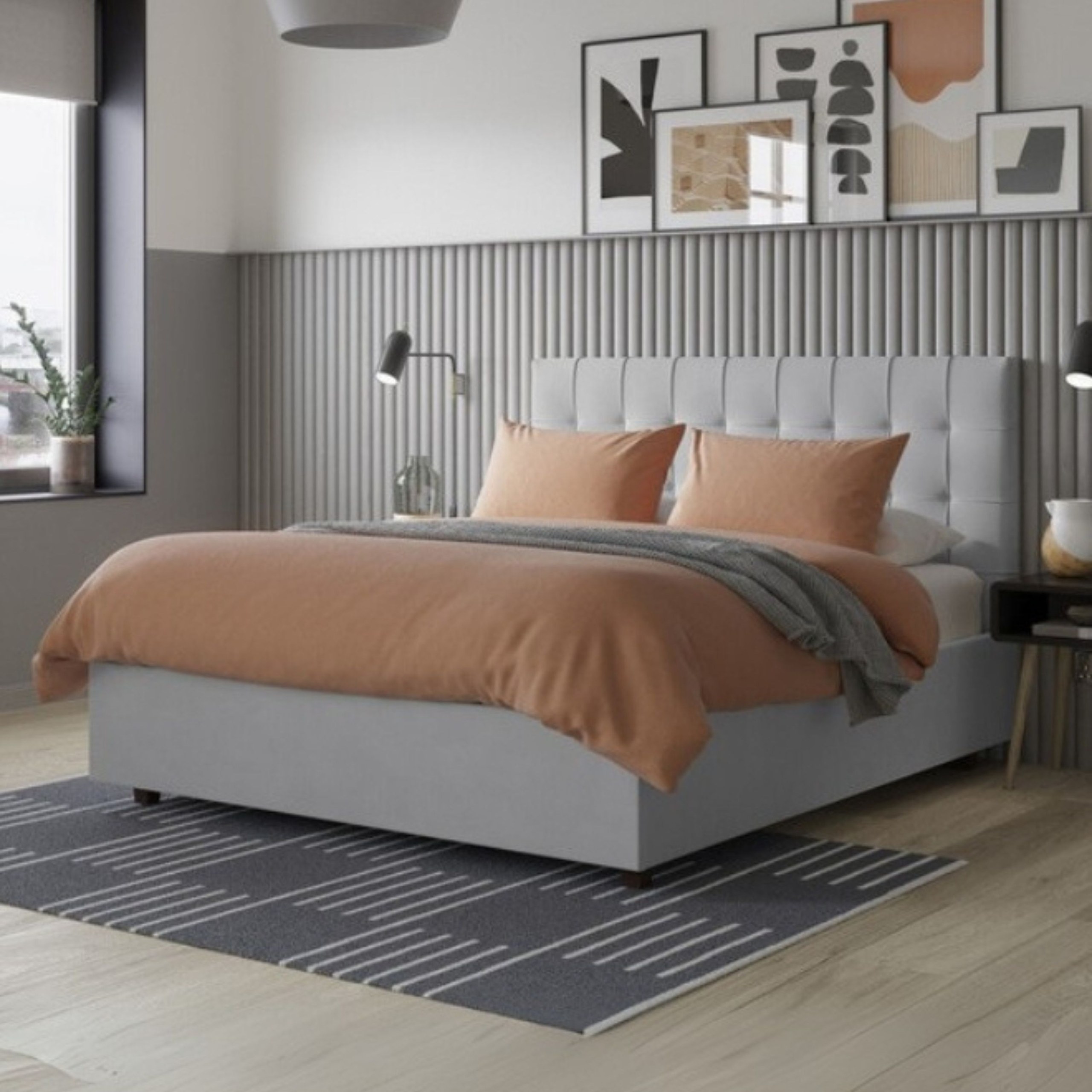 Starry Nest Tufted Upholstered King Size Bed (180 X 190 CM) Grey Color