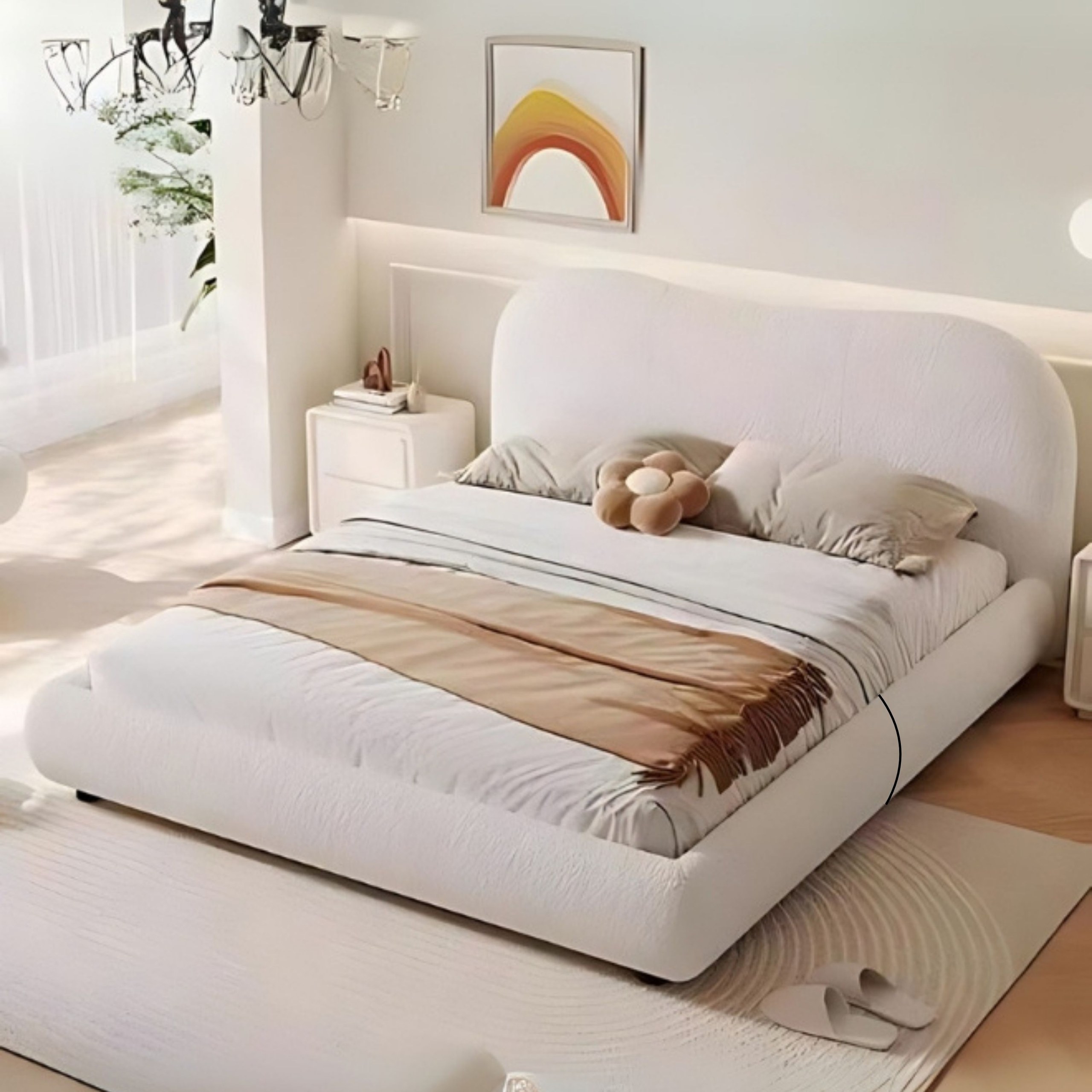 Cozy Cocoon Upholstered Premium King Size Bed (180 X 190 CM) Off White Color