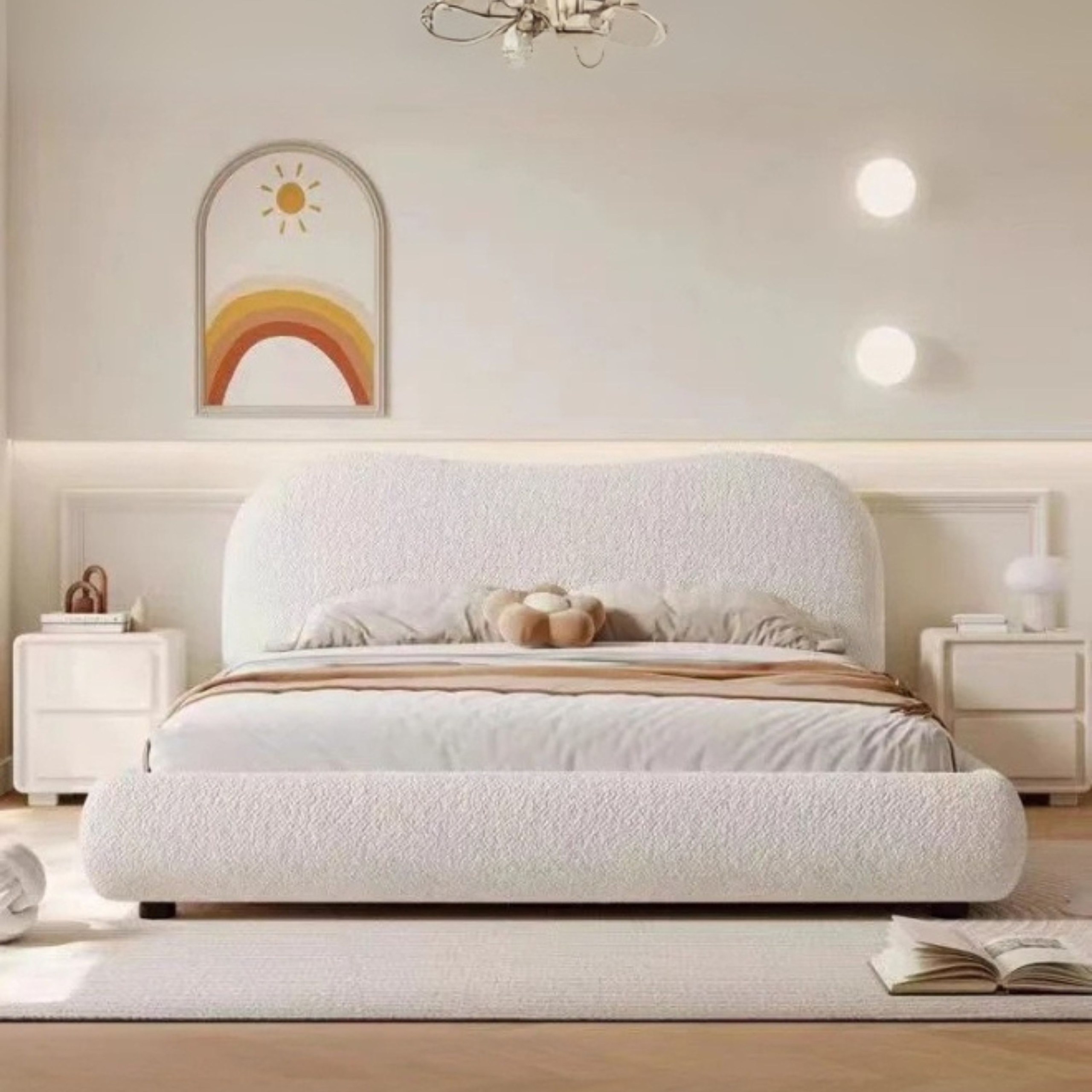 Cozy Cocoon Upholstered Premium Super King Size Bed (200 X 200 CM) Off White Color - Image 2