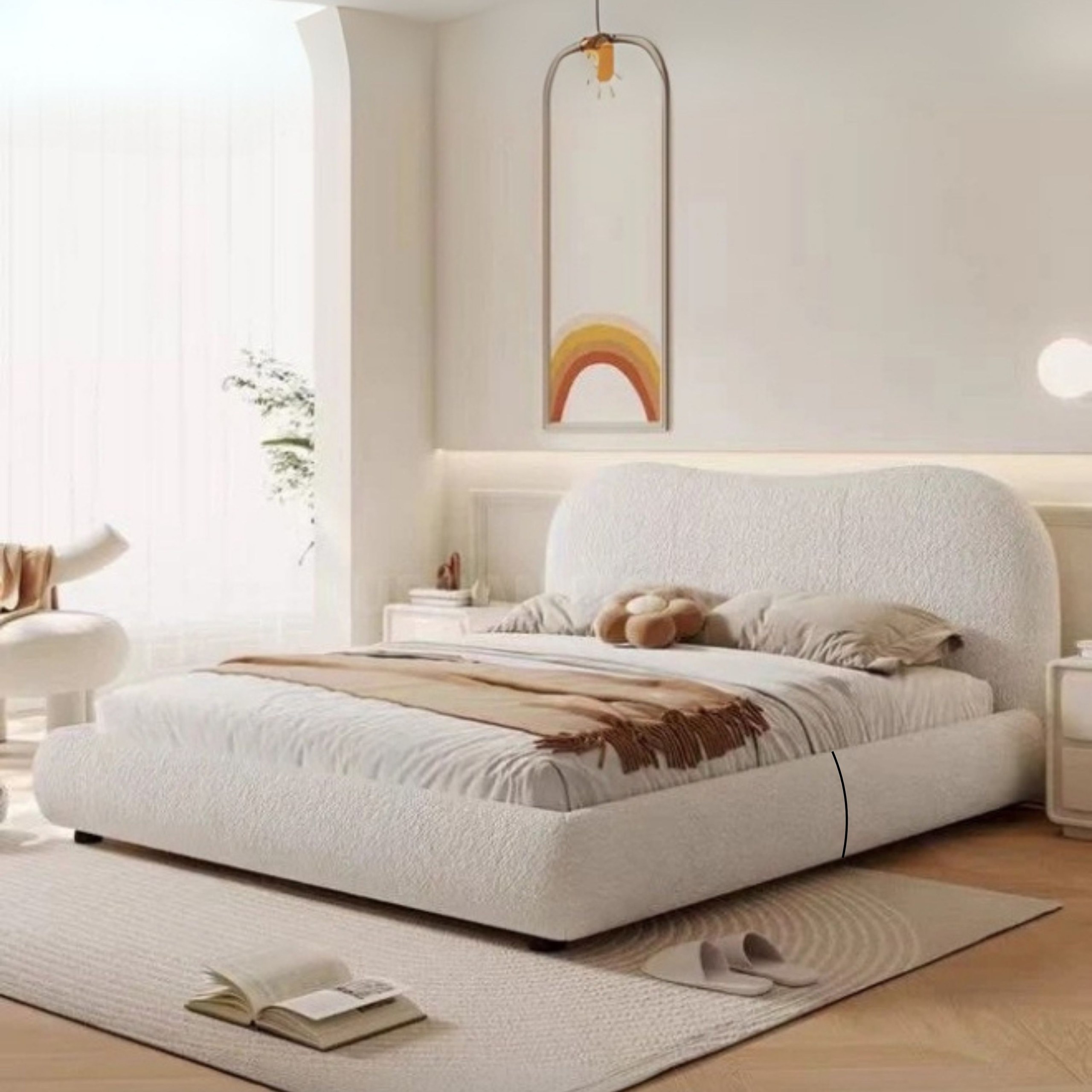 Cozy Cocoon Upholstered Premium Super King Size Bed (200 X 200 CM) Off White Color - Image 3