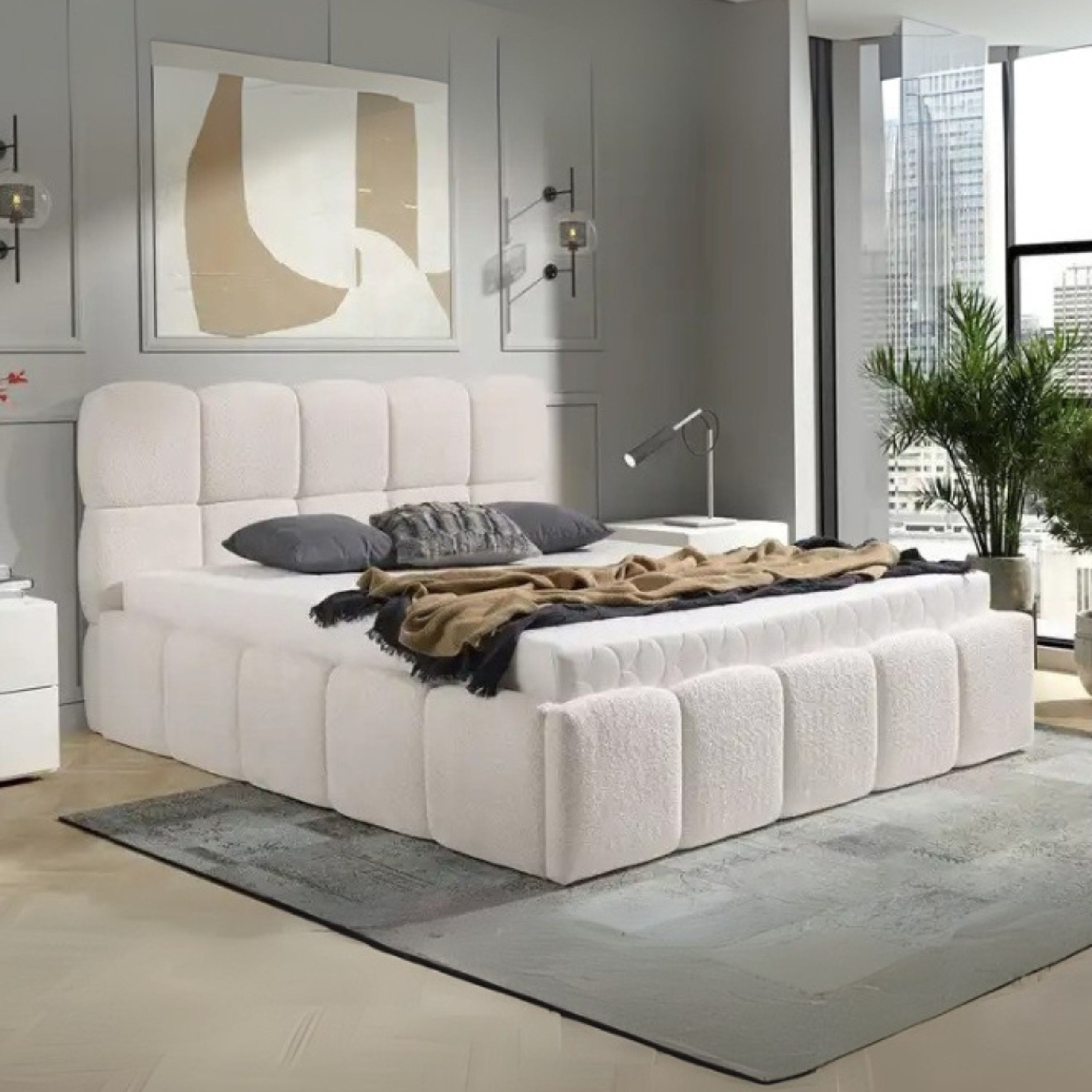 Haven Hideway Upholstered Premium Queen Size Bed (150 X 200 CM) Off White Color