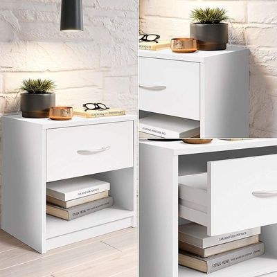 Modern White Nightstand with Drawer and Shelf Storage-Stylish and Compact Side Table - Image 3