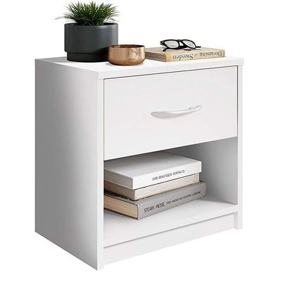 Modern White Nightstand with Drawer and Shelf Storage-Stylish and Compact Side Table - Image 4