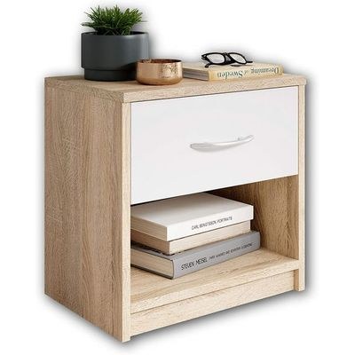Modern White & yellow Nightstand with Drawer and Shelf Storage-Stylish and Compact Side Table - Image 5