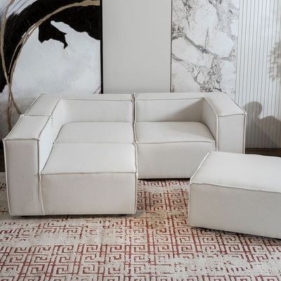 Cube Corner Sofa L175 x W275 x H100 - Beige with 3 Years Warranty - Image 3