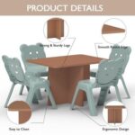 Mahmayi Modern Wooden Child Desk with 4 Plastic Chairs, Sturdy and Safe Learning Space Children Smooth Round Edge Safe Table Ideal for Toddler and Kids - Caramel Nude