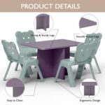 Mahmayi Modern Wooden Child Desk with 4 Plastic Chairs, Sturdy and Safe Learning Space Children Smooth Round Edge Safe Table Ideal for Toddler and Kids - Purple