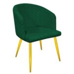 Accent Velvet Dining Chairs With Armrest Upholsterd Seat Back Cushions Golden Metal Legs Kitchen Living Office Guest Room Furniture Green