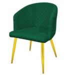 Accent Velvet Dining Chairs With Armrest Upholsterd Seat Back Cushions Golden Metal Legs Kitchen Living Office Guest Room Furniture Green