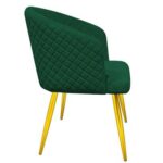 Accent Velvet Dining Chairs With Armrest Upholsterd Seat Back Cushions Golden Metal Legs Kitchen Living Office Guest Room Furniture Green