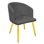 Accent Velvet Dining Chairs With Armrest Upholsterd Seat Back Cushions Golden Metal Legs Kitchen Living Office Guest Room Furniture Dark Grey