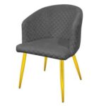 Accent Velvet Dining Chairs With Armrest Upholsterd Seat Back Cushions Golden Metal Legs Kitchen Living Office Guest Room Furniture Dark Grey