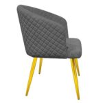 Accent Velvet Dining Chairs With Armrest Upholsterd Seat Back Cushions Golden Metal Legs Kitchen Living Office Guest Room Furniture Dark Grey
