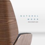 Skyland Premium Design Leather Office Chair – Ergonomic Mid-Back Desk Chair with Natural Wood Case, Comfortable Cushioned Seat, PU Leather Upholstery, Swivel Aluminum Base and Smooth Rolling Casters