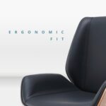 Skyland Premium Design Leather Office Chair – Ergonomic Mid-Back Desk Chair with Natural Wood Case, Comfortable Cushioned Seat, PU Leather Upholstery, Swivel Aluminum Base and Smooth Rolling Casters