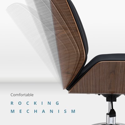 Skyland Premium Design Leather Office Chair – Ergonomic Mid-Back Desk Chair with Natural Wood Case, Comfortable Cushioned Seat, PU Leather Upholstery, Swivel Aluminum Base and Smooth Rolling Casters - Image 5